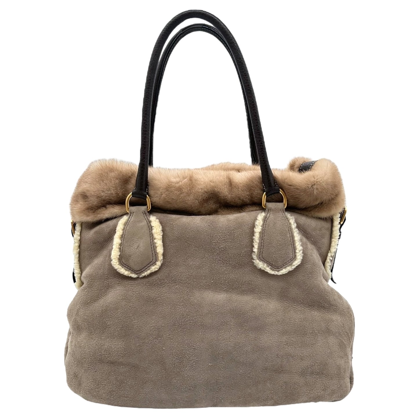 Prada Mink & Shearling 2-Way Embroidered Tote Bag