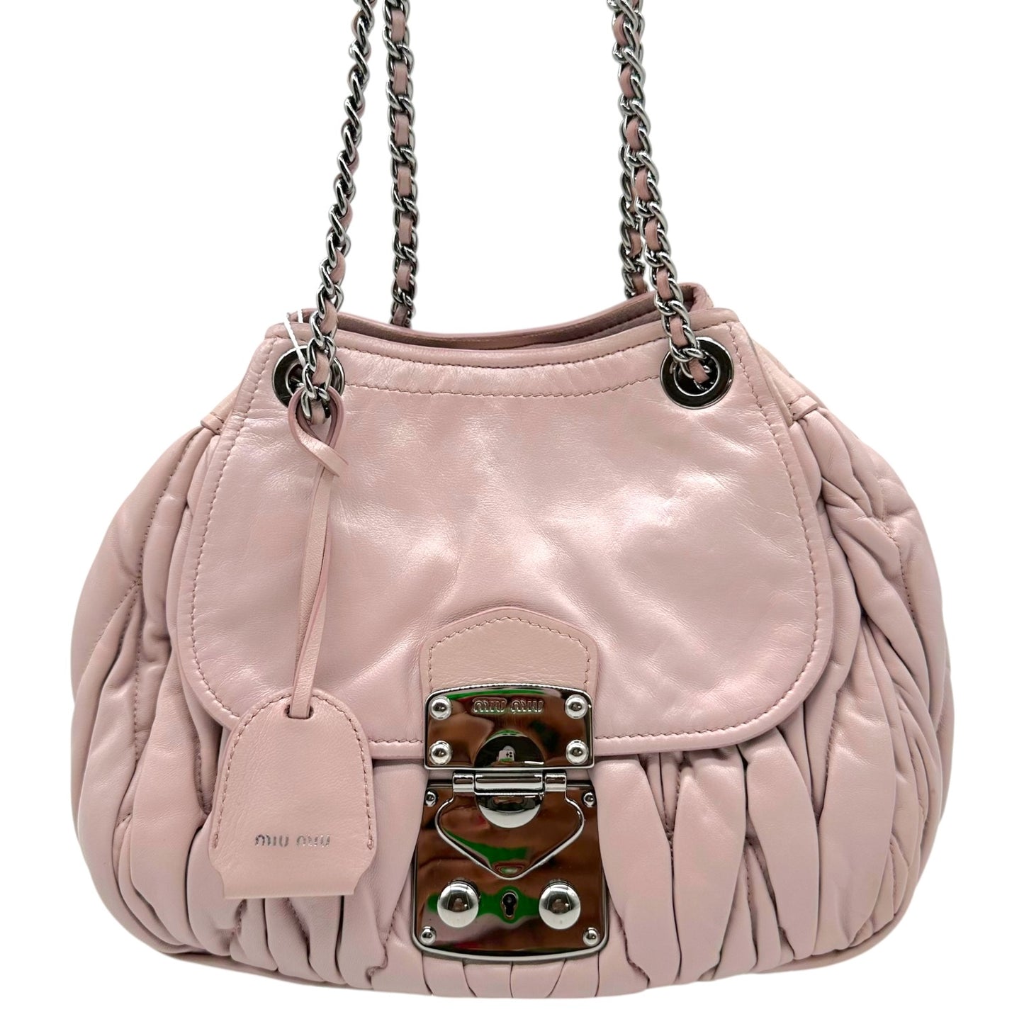 Miu Miu Quilted Leather Shoulder Bag Pink Silver