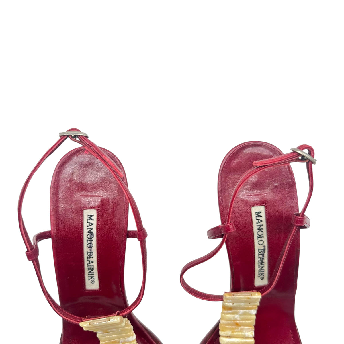 Manolo Blahnik Red Leather Thong Heeled Sandals