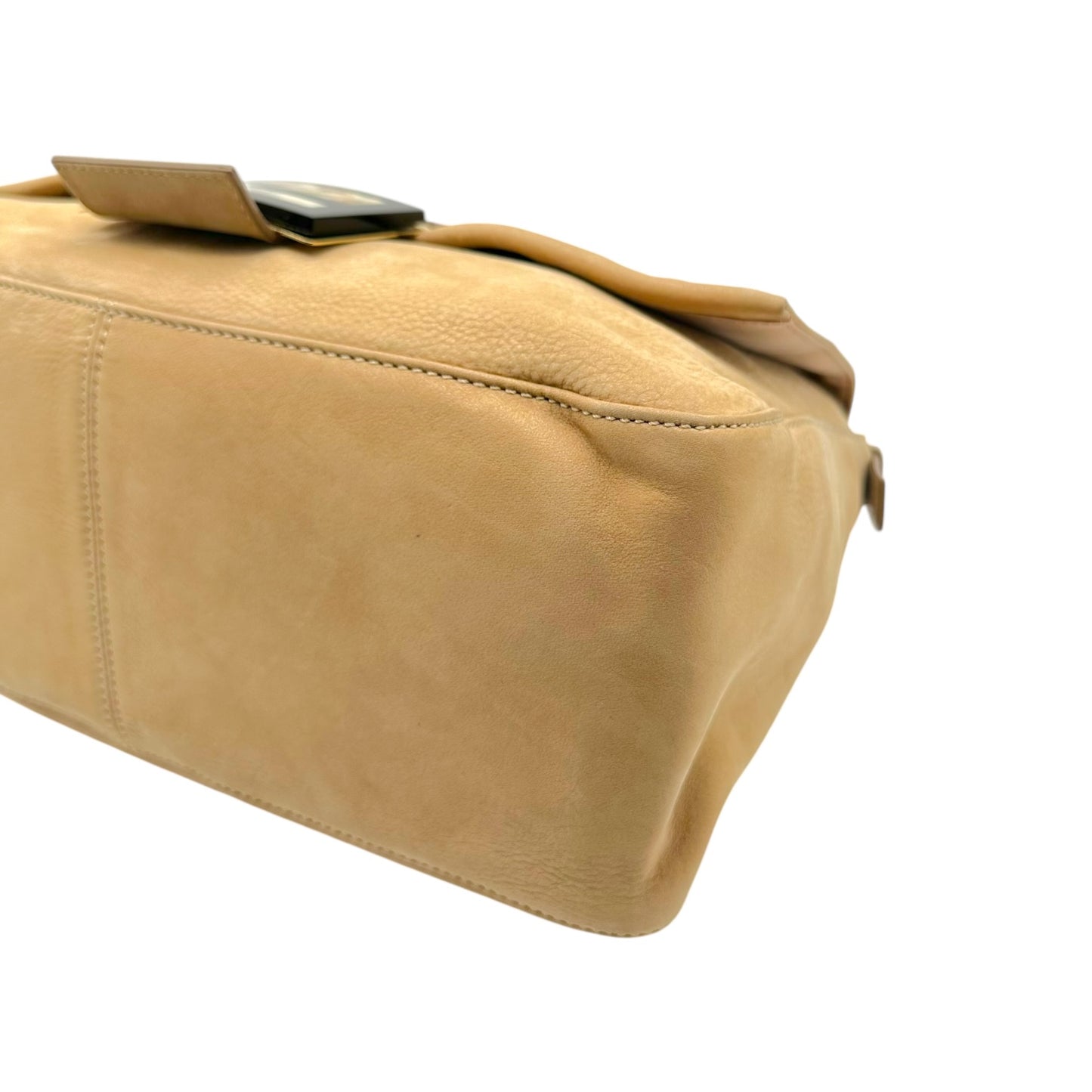 Fendi XL Mama Baguette Bag Tan Nubuck Burlwood Accent