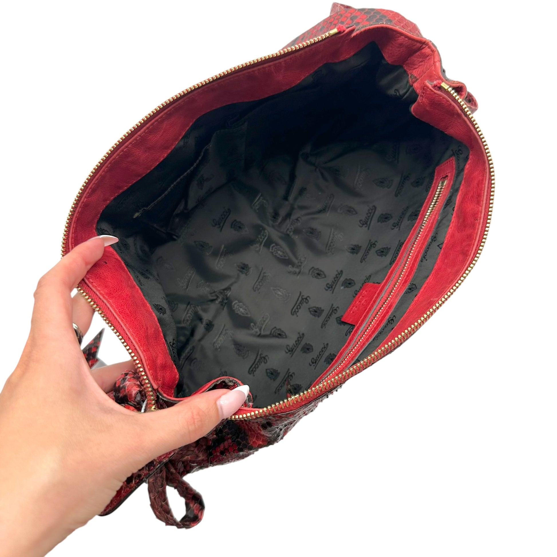 Gucci Python Hysteria Clutch Bag Red Black