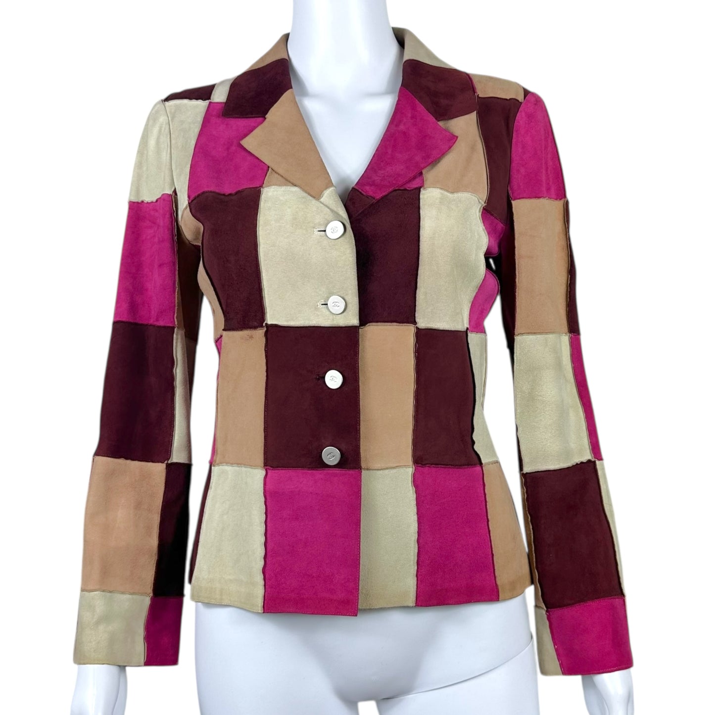 Chanel 2000 Pink Patchwork Suede Blazer Jacket