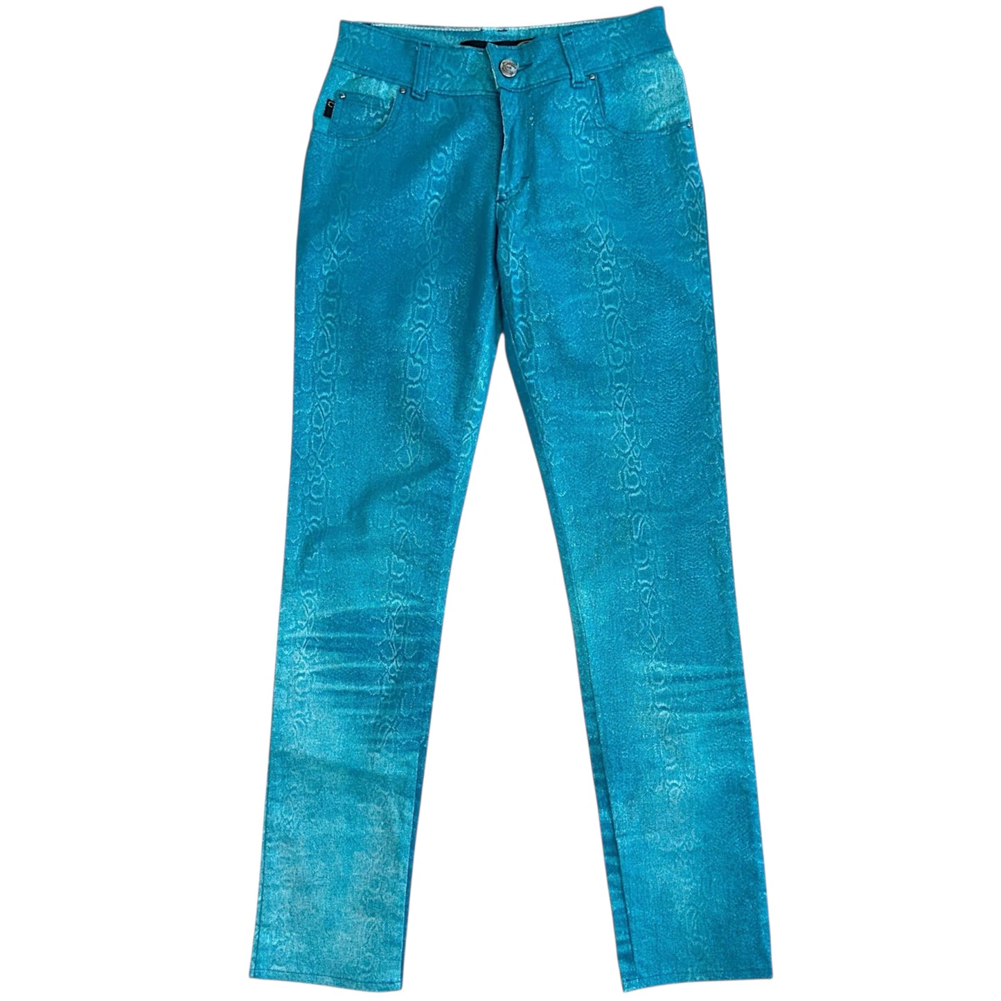 Just Cavalli Roberto Cavalli Teal Blue Snakeskin Print Jeans