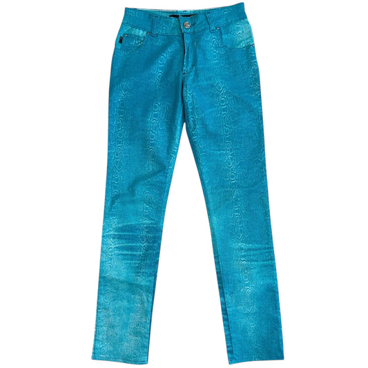 Just Cavalli Roberto Cavalli Teal Blue Snakeskin Print Jeans