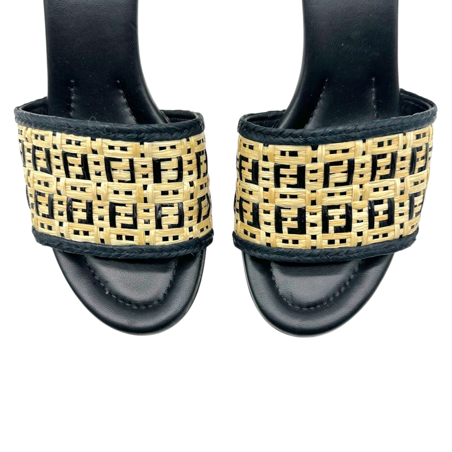 Fendi Raffia Monogram Block Heel Mule Sandals