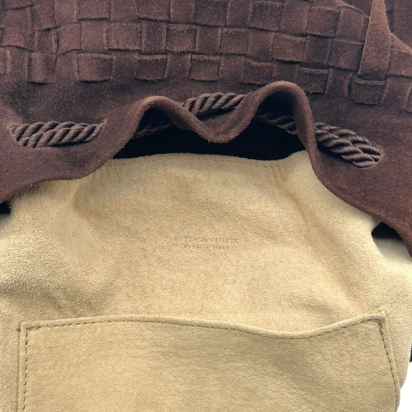 Bottega Veneta Brown Intrecciato Woven Suede Fringe Trim Clutch