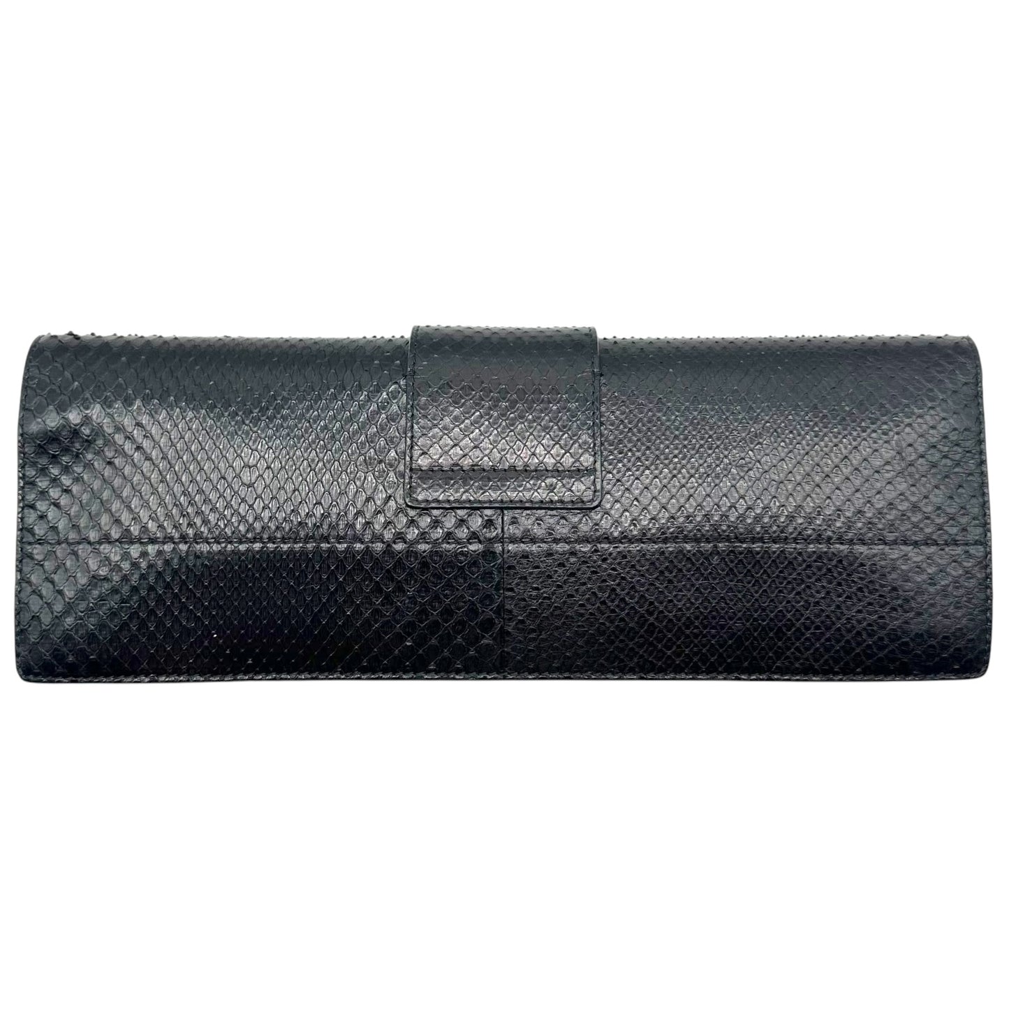 Roberto Cavalli Black Python East-West Padlock Clutch Bag