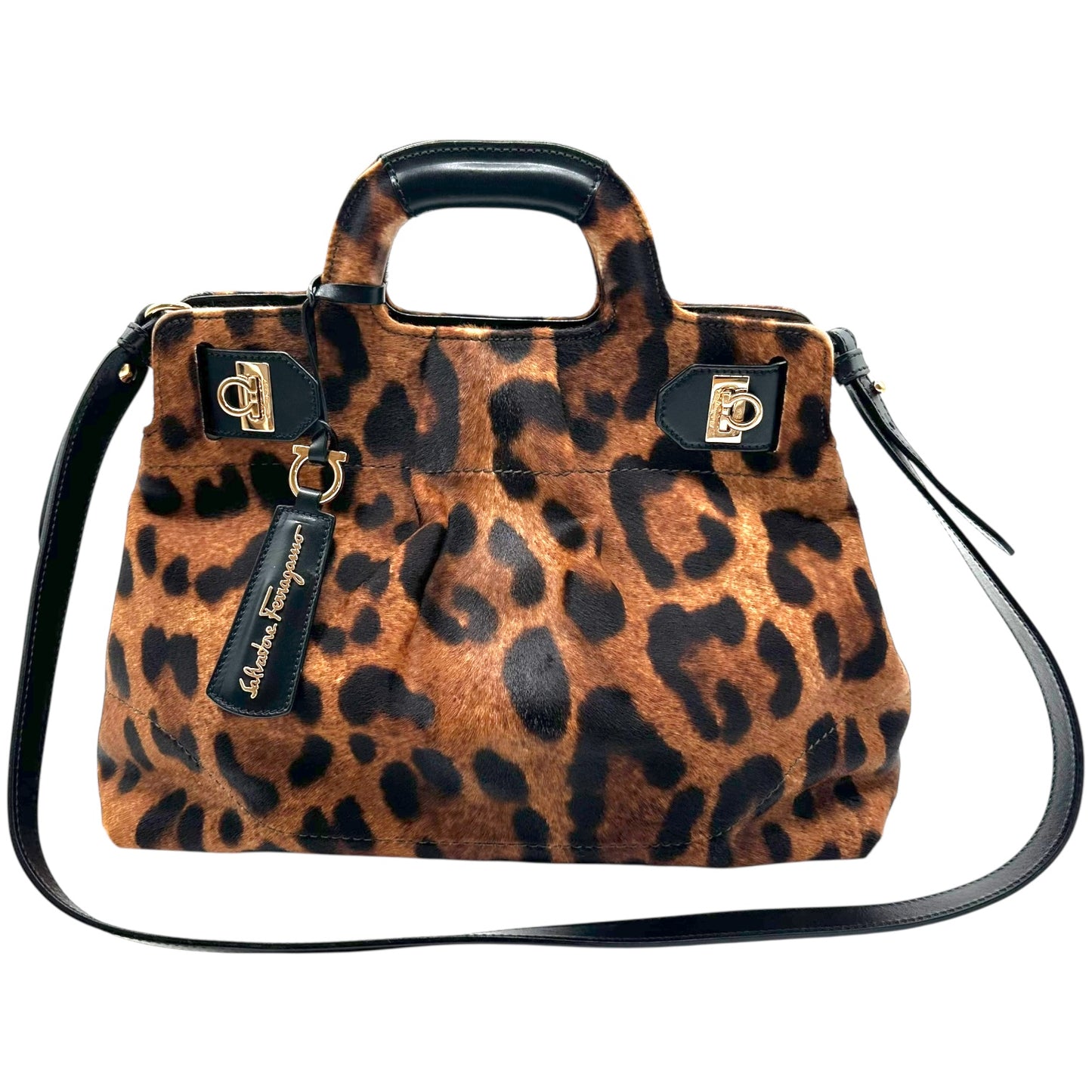 Salvatore Ferragamo Leopard Print Ponyhair 2-Way Bag