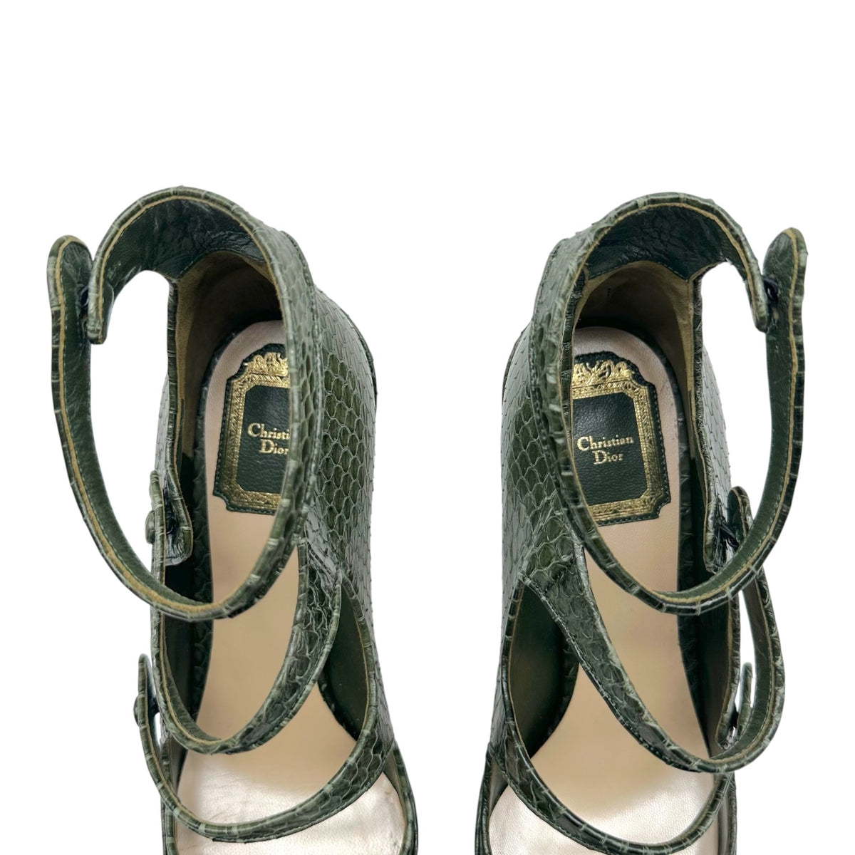 Christian Dior Forest Green Python Multi-Strap Platform Pumps