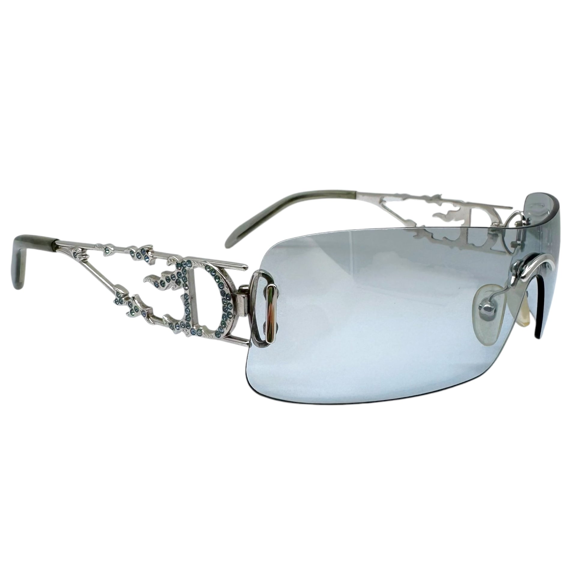 Christian Dior Rimless Shield Sunglasses Light Blue Silver
