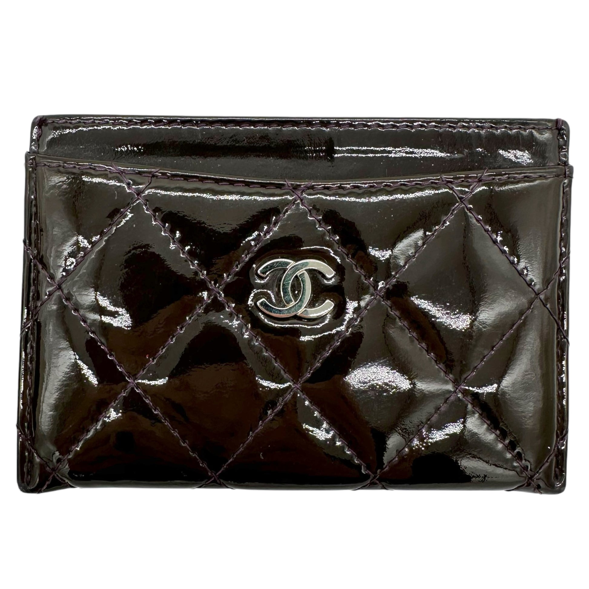 Chanel Dark Purple Patent Leather Quilted Card Holder