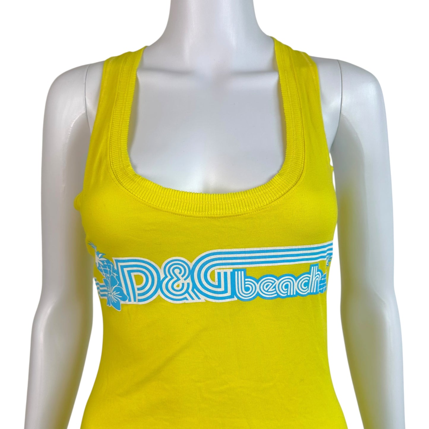 D&G Mini Dress Bright Yellow Blue Logo Sleeveless