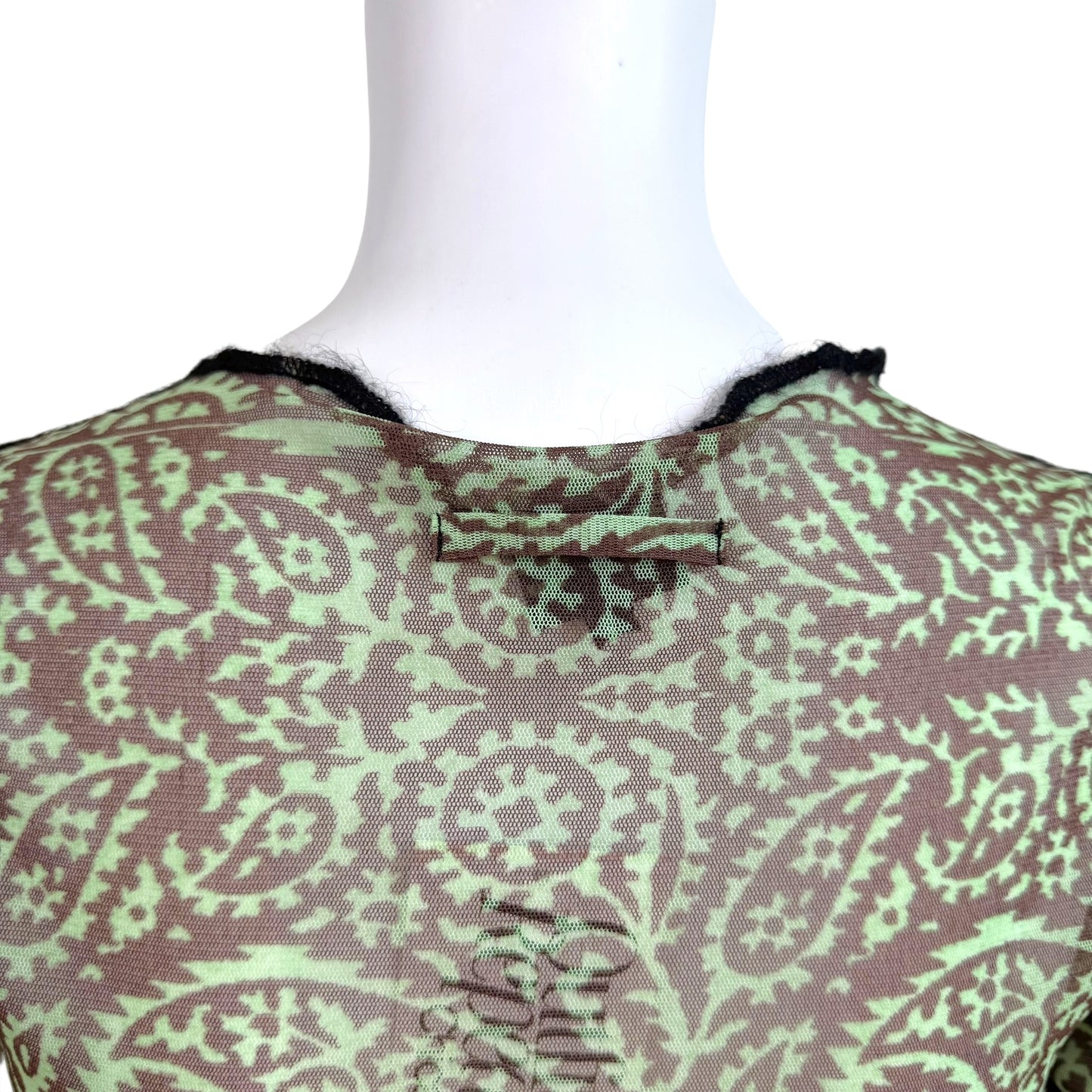 Jean Paul Gaultier Green & Brown Paisley Pattern Mesh Longsleeve Top
