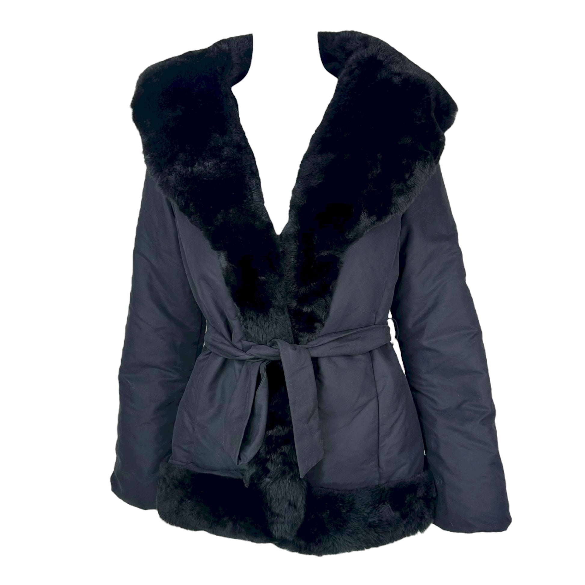 Blumarine Black Fur Trim Wrap Puffer Coat - Outfit Repeater