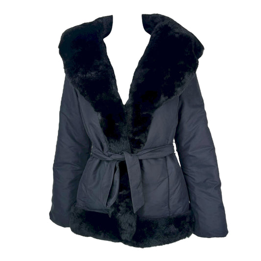 Blumarine Black Fur Trim Wrap Puffer Coat - Outfit Repeater