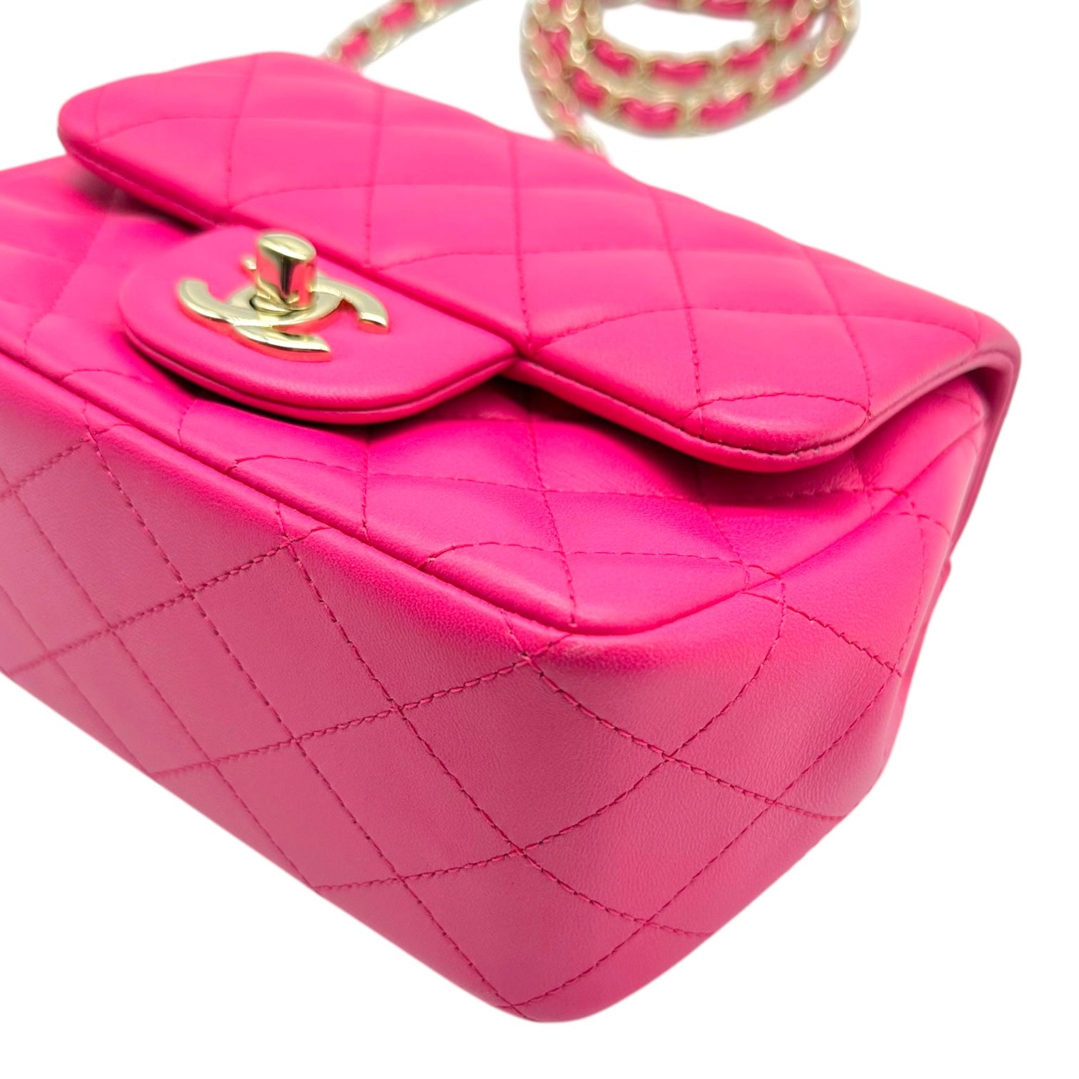 Chanel Hot Pink Matelasse Small Square Flap Bag