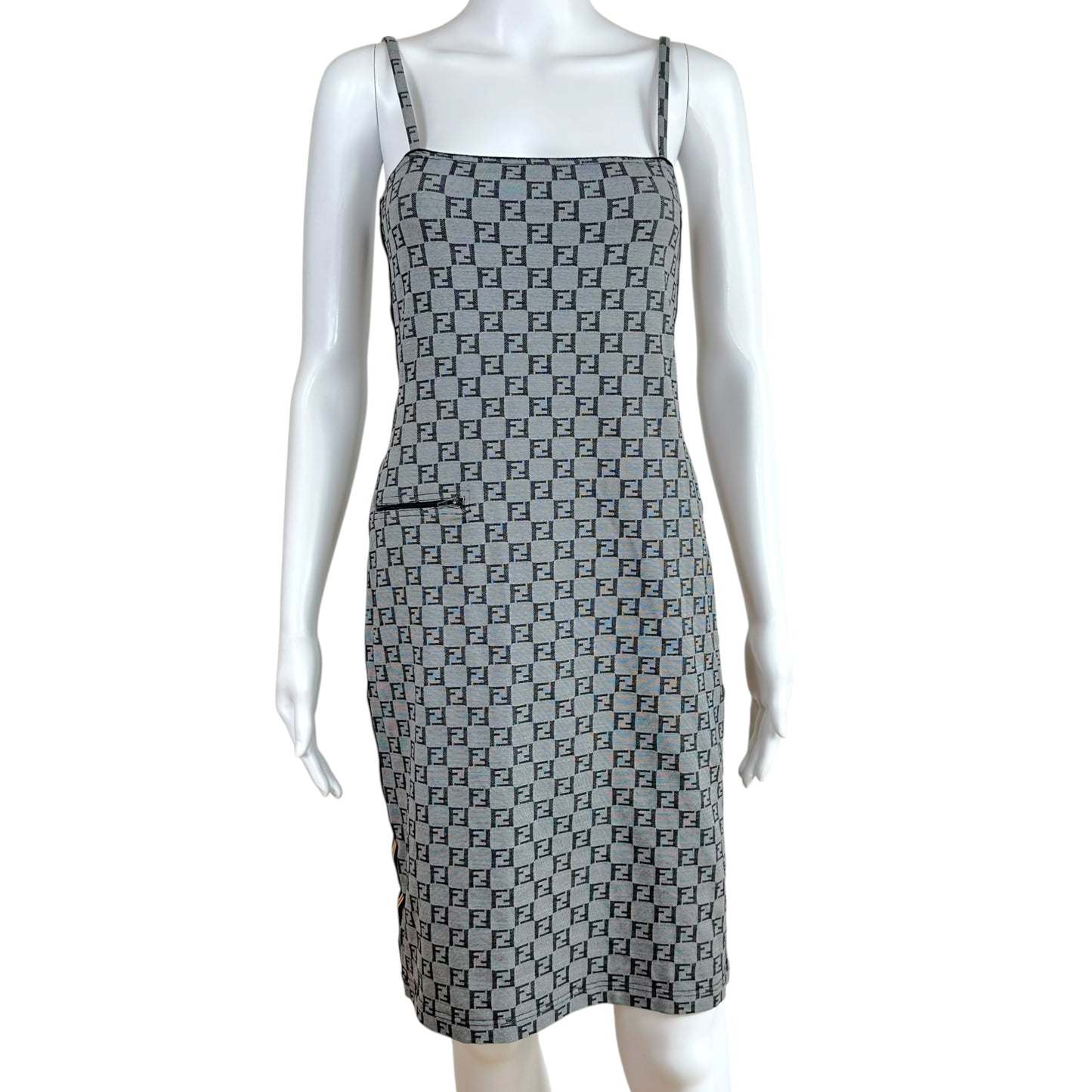 Fendi Midi Dress Gray Zucchino Monogram Side Stripe