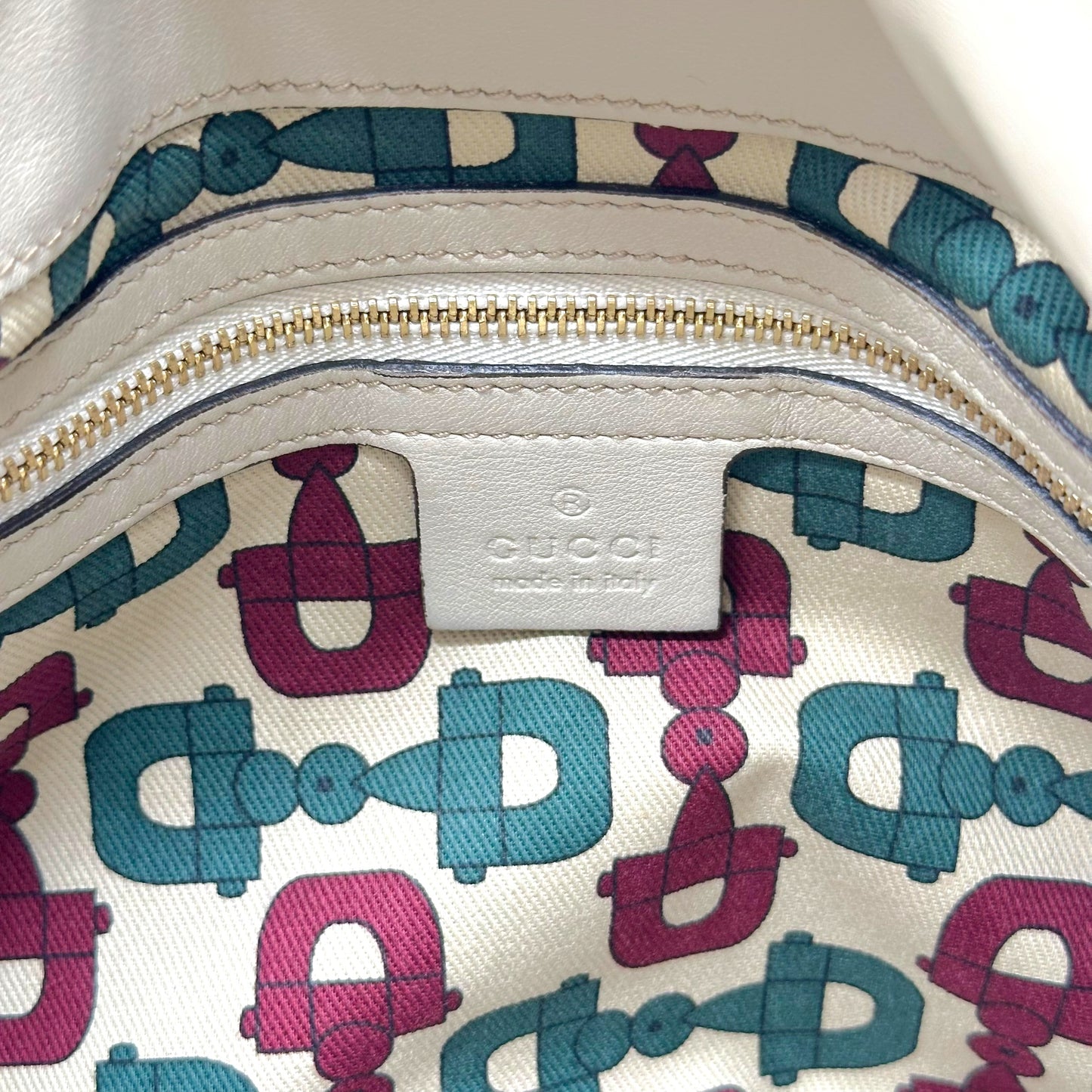 Gucci Ivory Guccissima Embossed Medium Hysteria 2-Way Bag