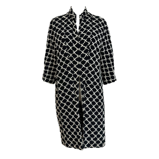 Chanel Mid-Length Jacket Black White Matelasse Tweed 3/4 Sleeve