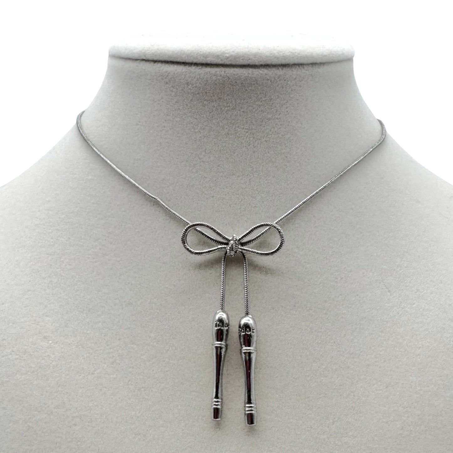 Christian Dior Silver Bow Choker Necklace