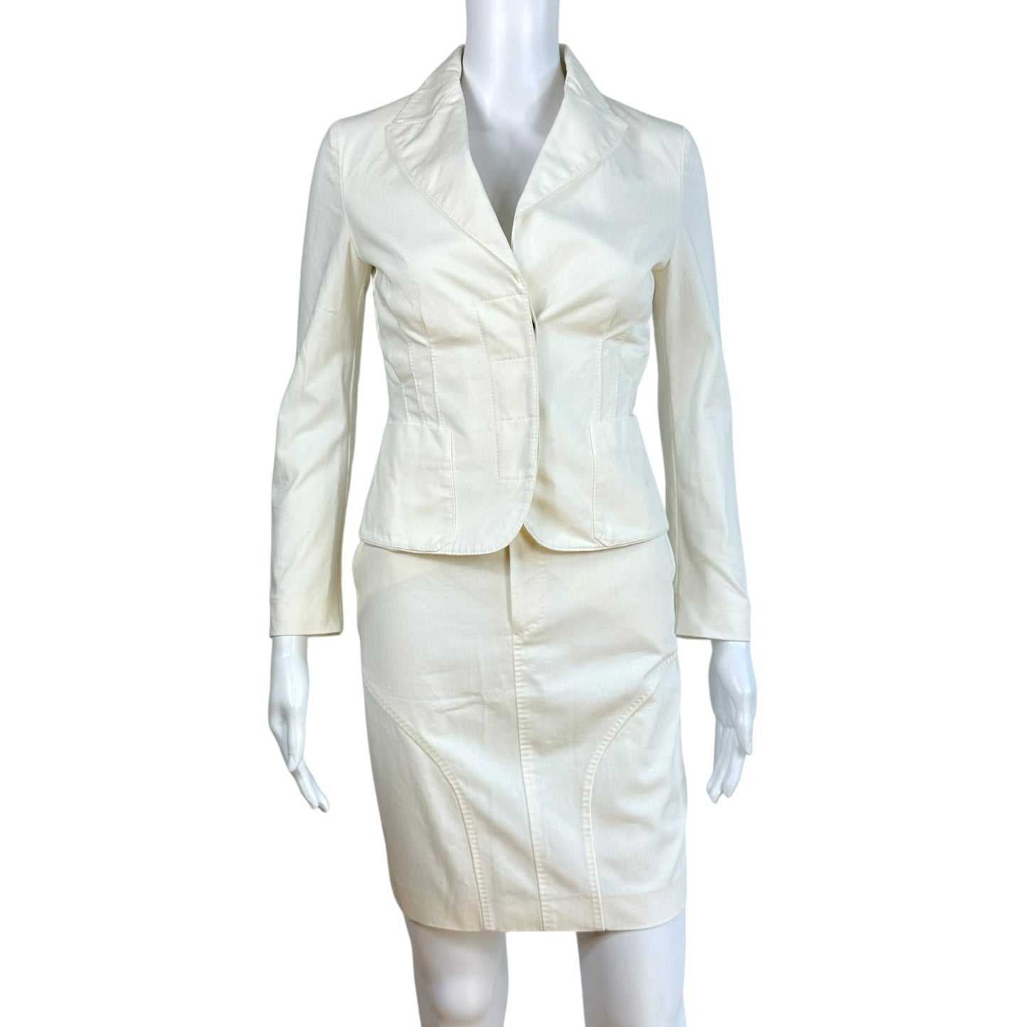 Gucci by Tom Ford S/S 2002 White Denim Jacket & Midi Skirt Set