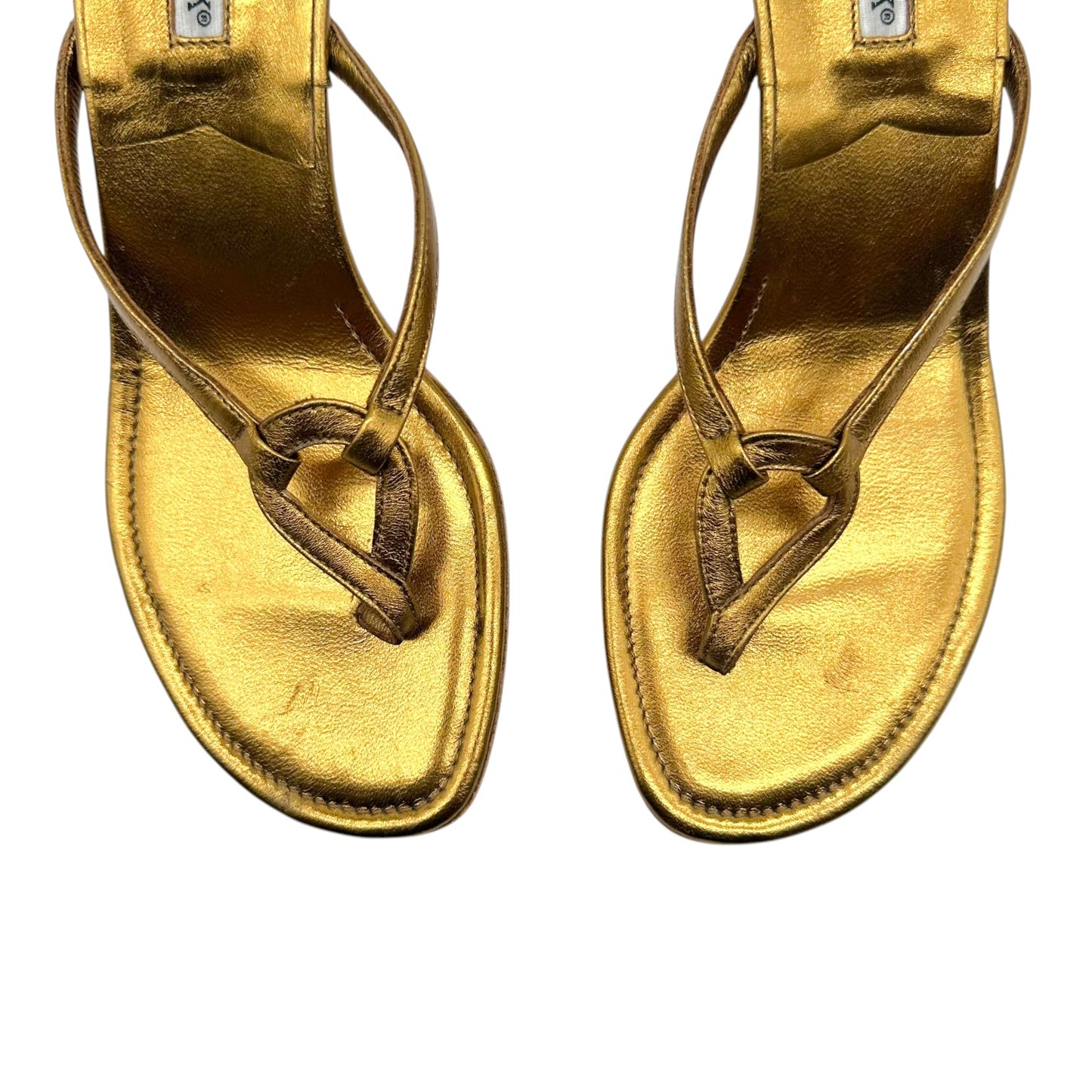 Manolo Blahnik Bronze Leather Kitten Heel Flip Flops