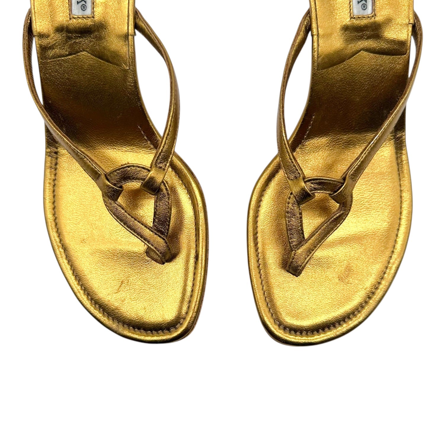 Manolo Blahnik Bronze Leather Kitten Heel Flip Flops