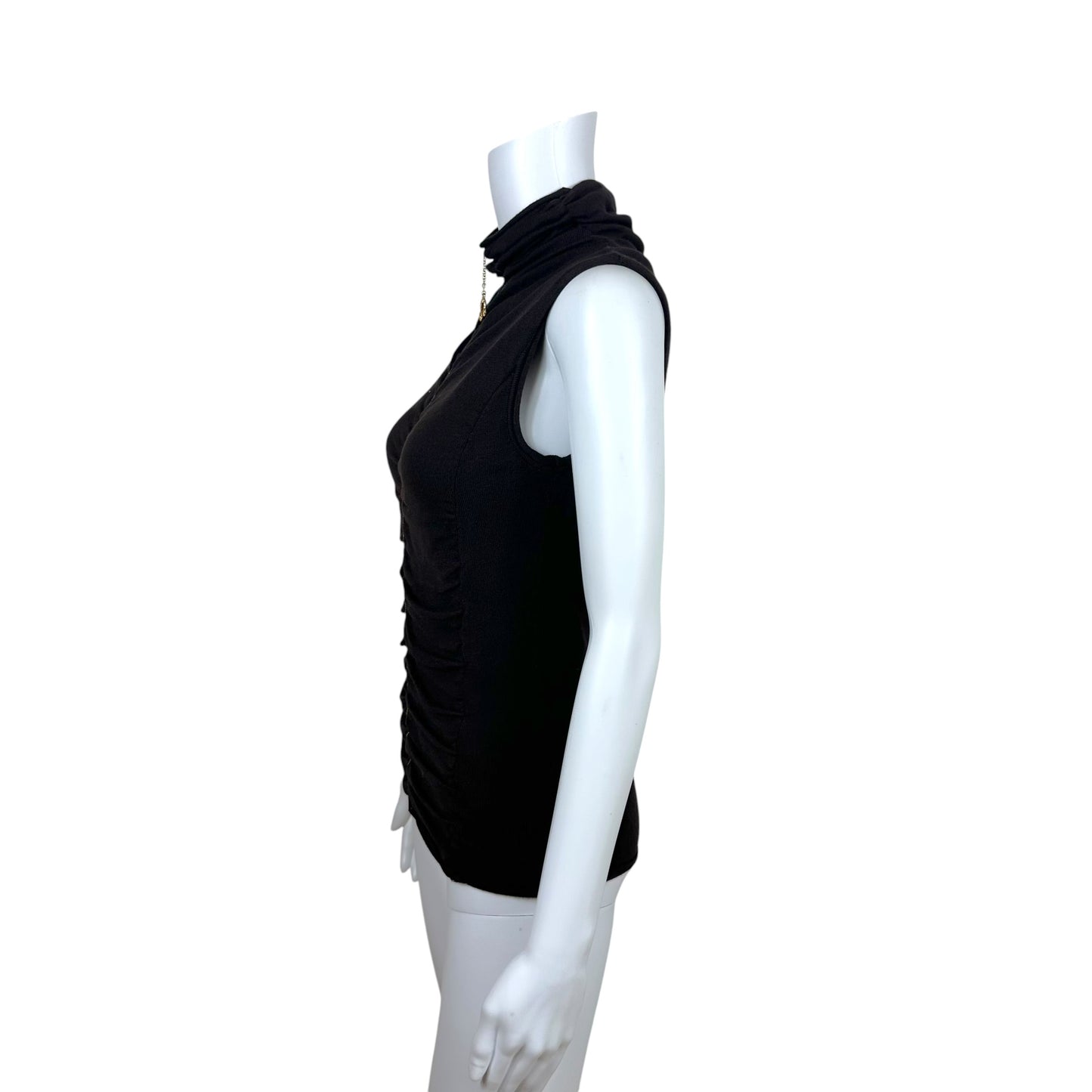 Roberto Cavalli 2003 Gold Charm & Brown Knit Sleeveless Turtleneck Top