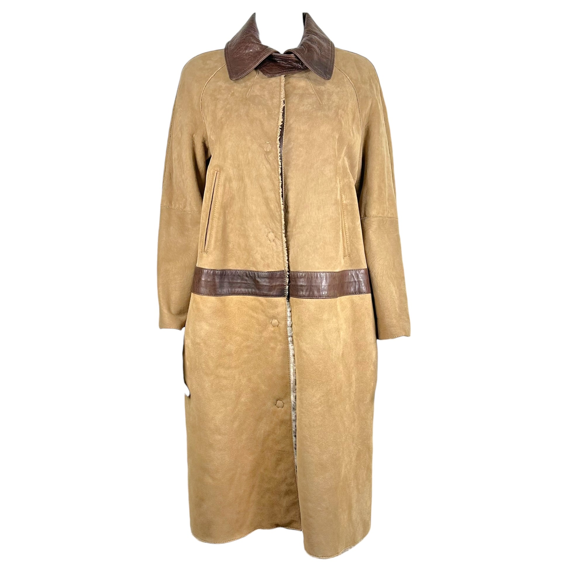 Dolce & Gabbana Tan Shearling Patent Leather Coat