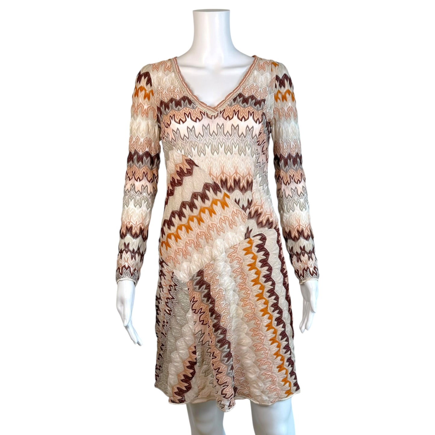 Missoni Ivory Orange Chevron Knit Longsleeve Mini Dress