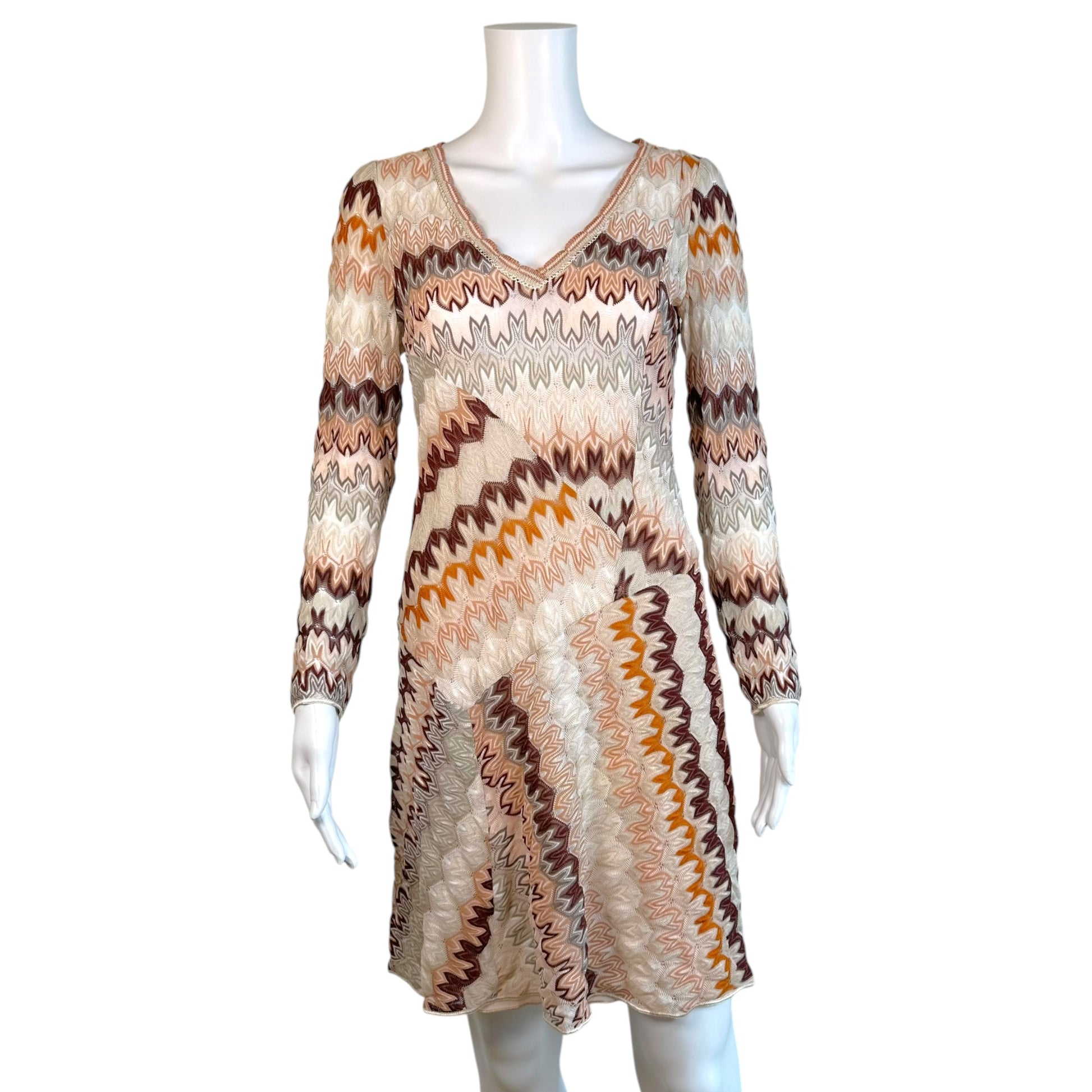 Missoni Ivory Orange Chevron Knit Longsleeve Mini Dress