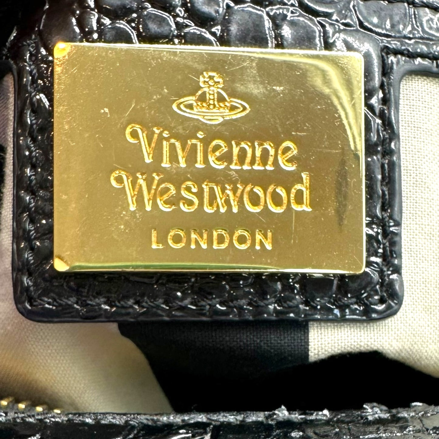 Vivienne Westwood Black Croc Embossed Bowler Bag - Outfit Repeater
