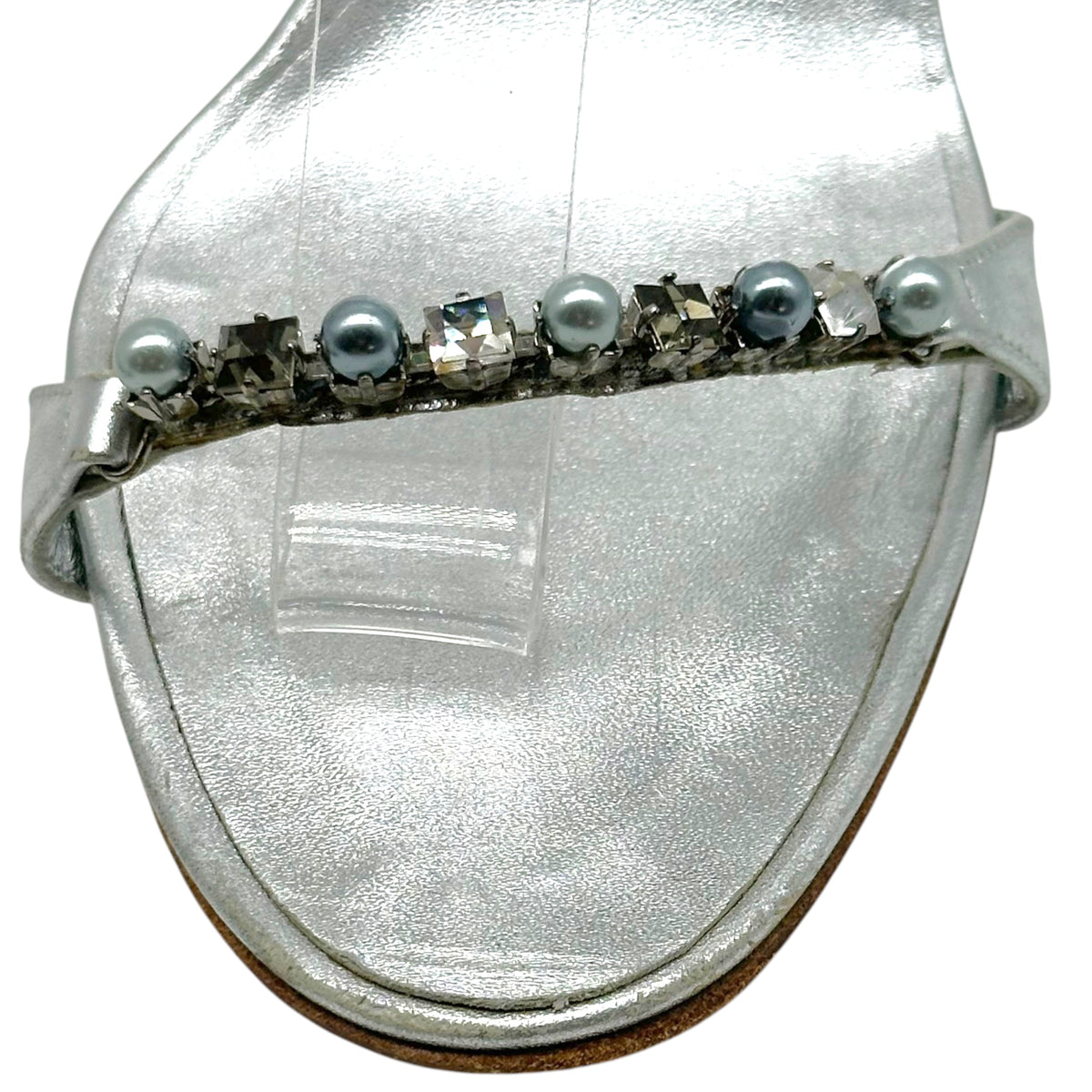 Manolo Blahnik Silver Crystal Pearl Strappy Wrap Heels