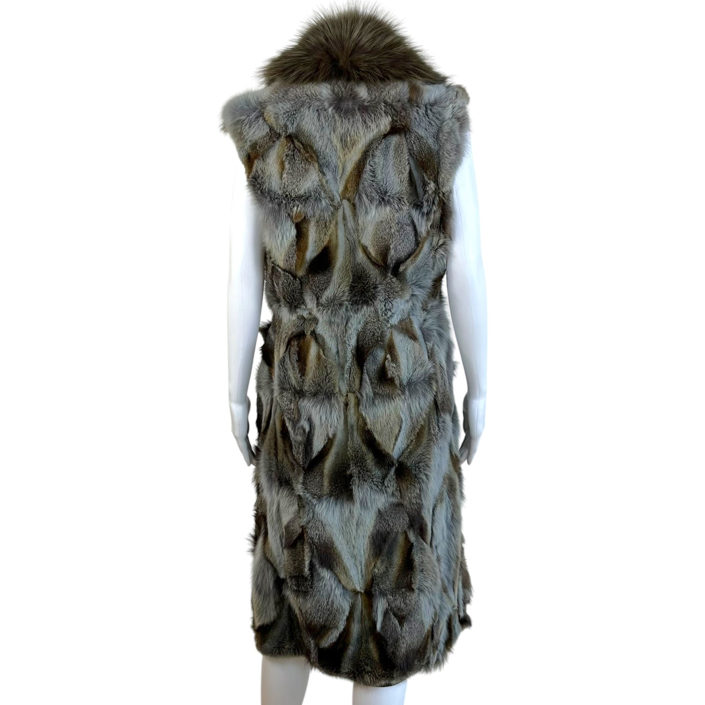 Roberto Cavalli Sleeveless Long Fur Vest Gray Brown Fox Fur