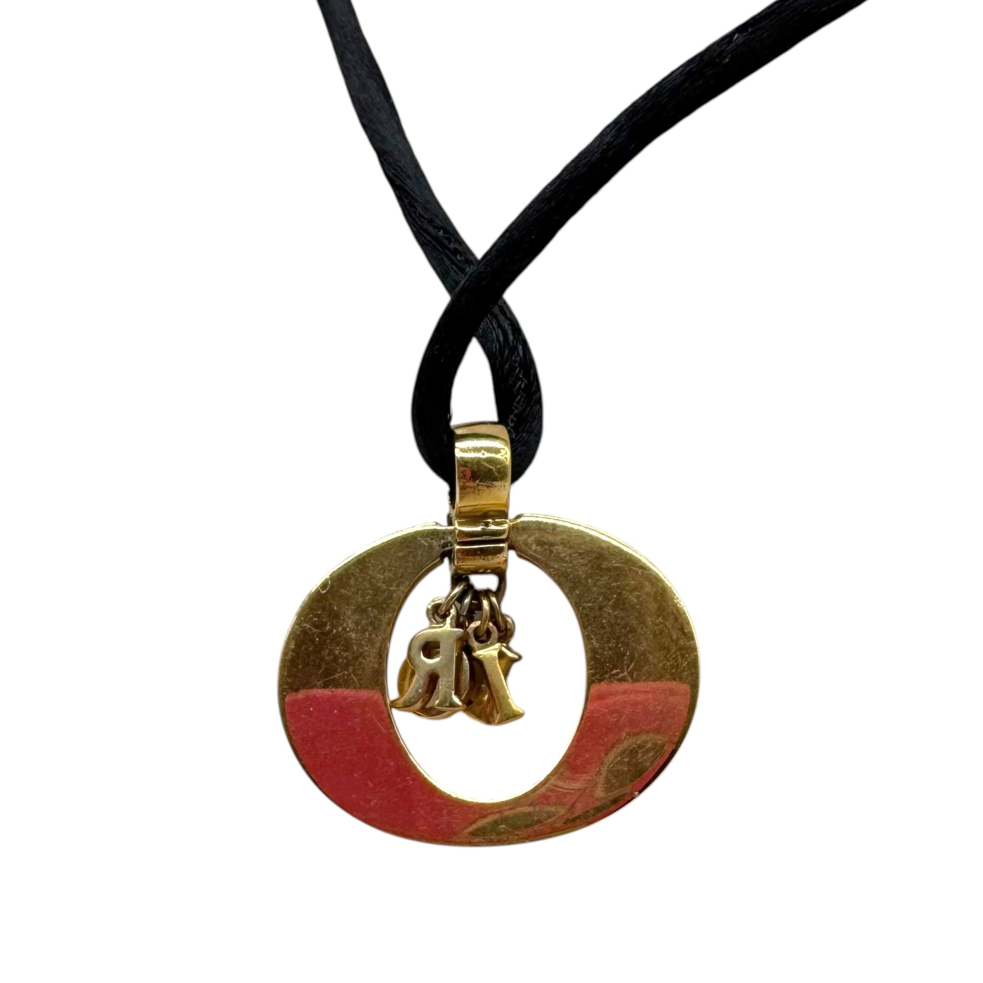 Christian Dior Black Cord Choker Necklace Gold Logo