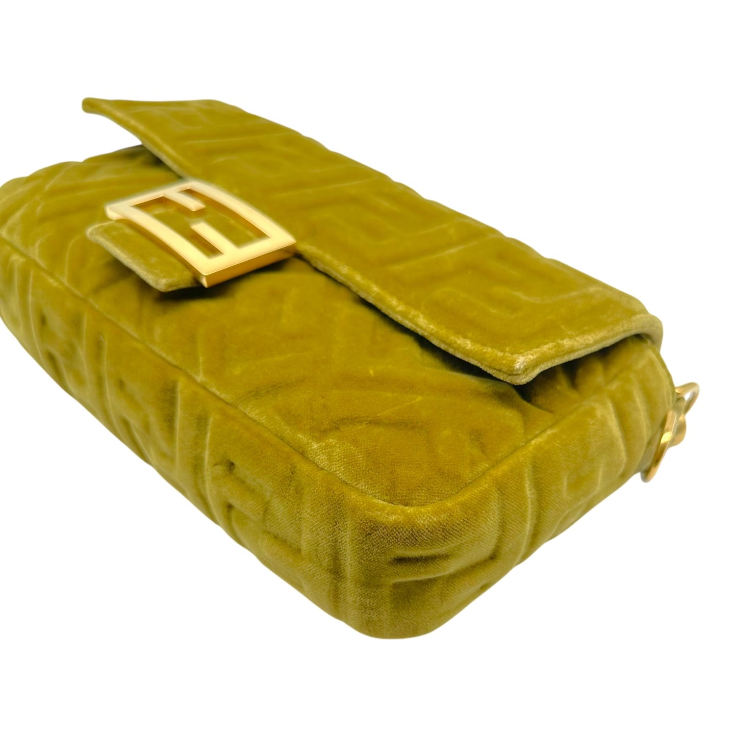 Fendi Khaki Green Velvet Zucca Monogram 2-Way Baguette Bag