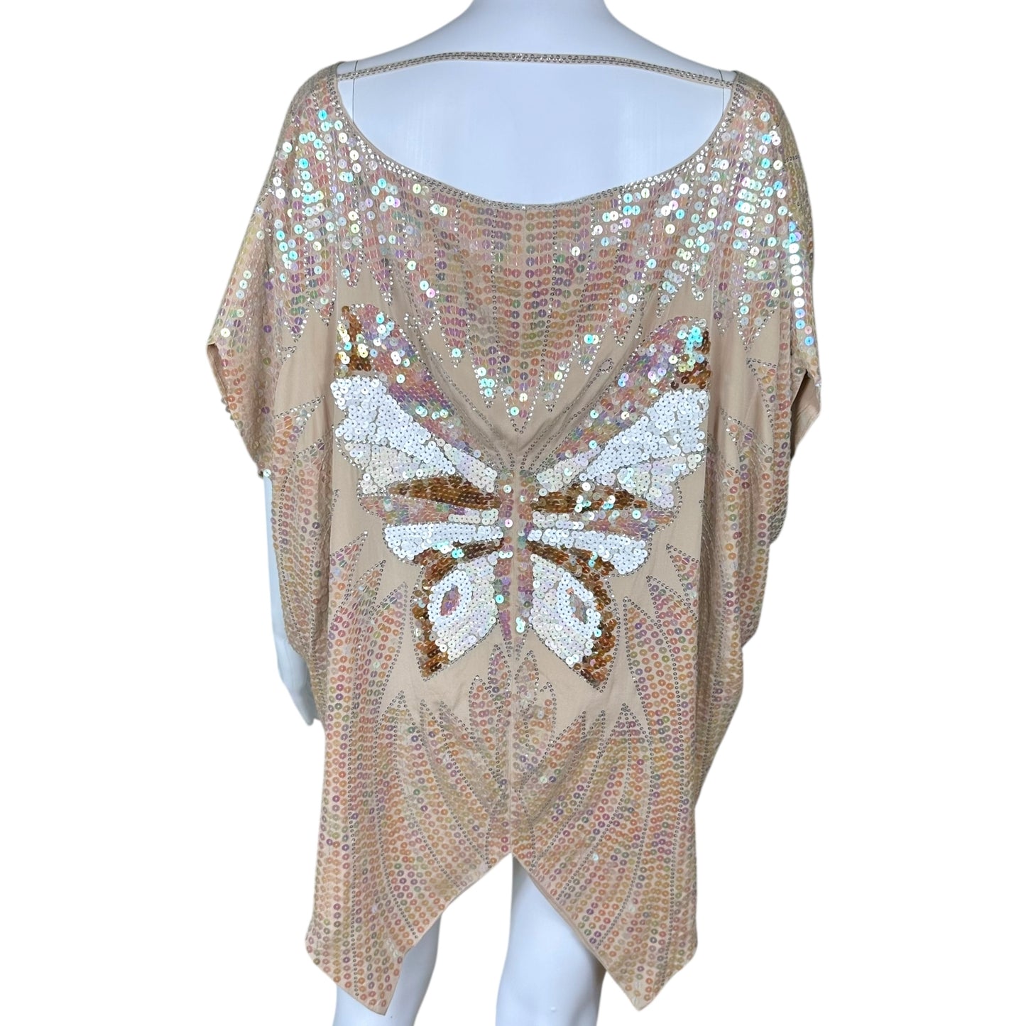 Blumarine Pink Silk Butterfly Sequin Embellished Poncho Blouse
