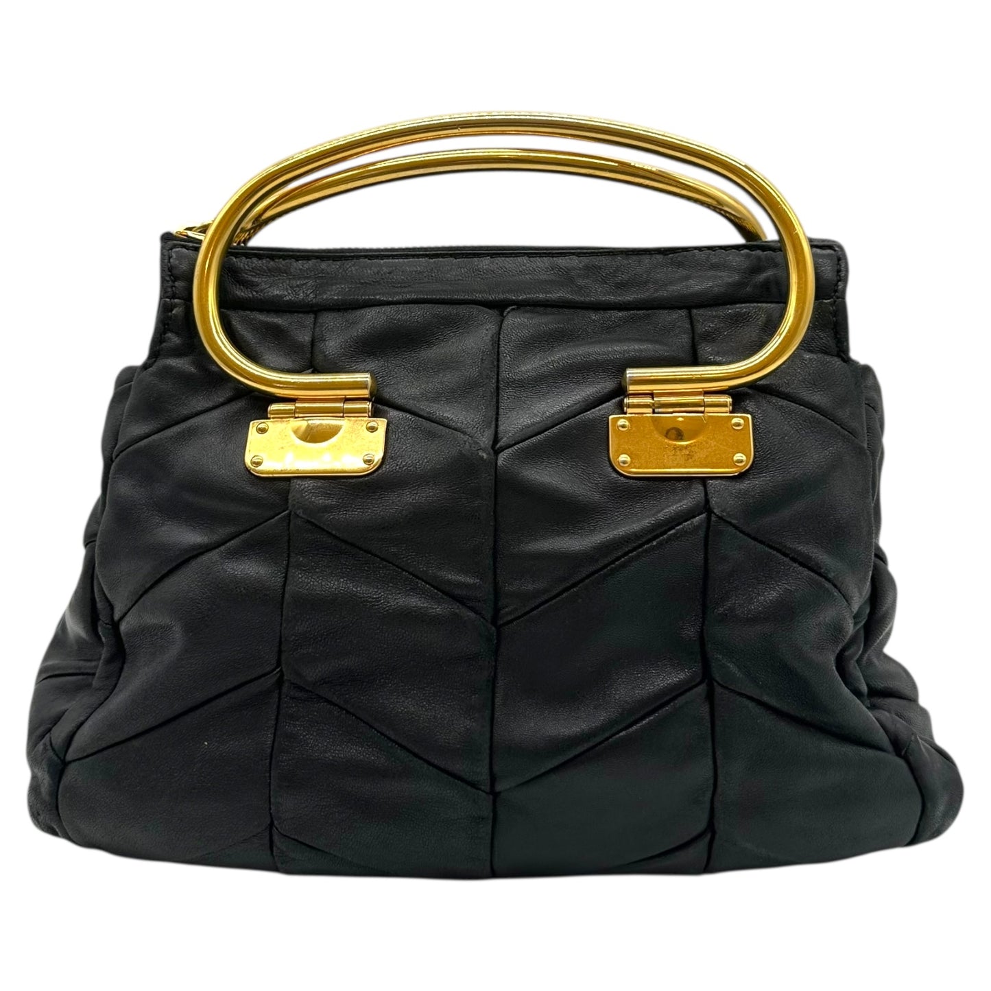 Miu Miu Black Quilted Leather & Gold Handles 2-Way Crossbody Clutch Bag