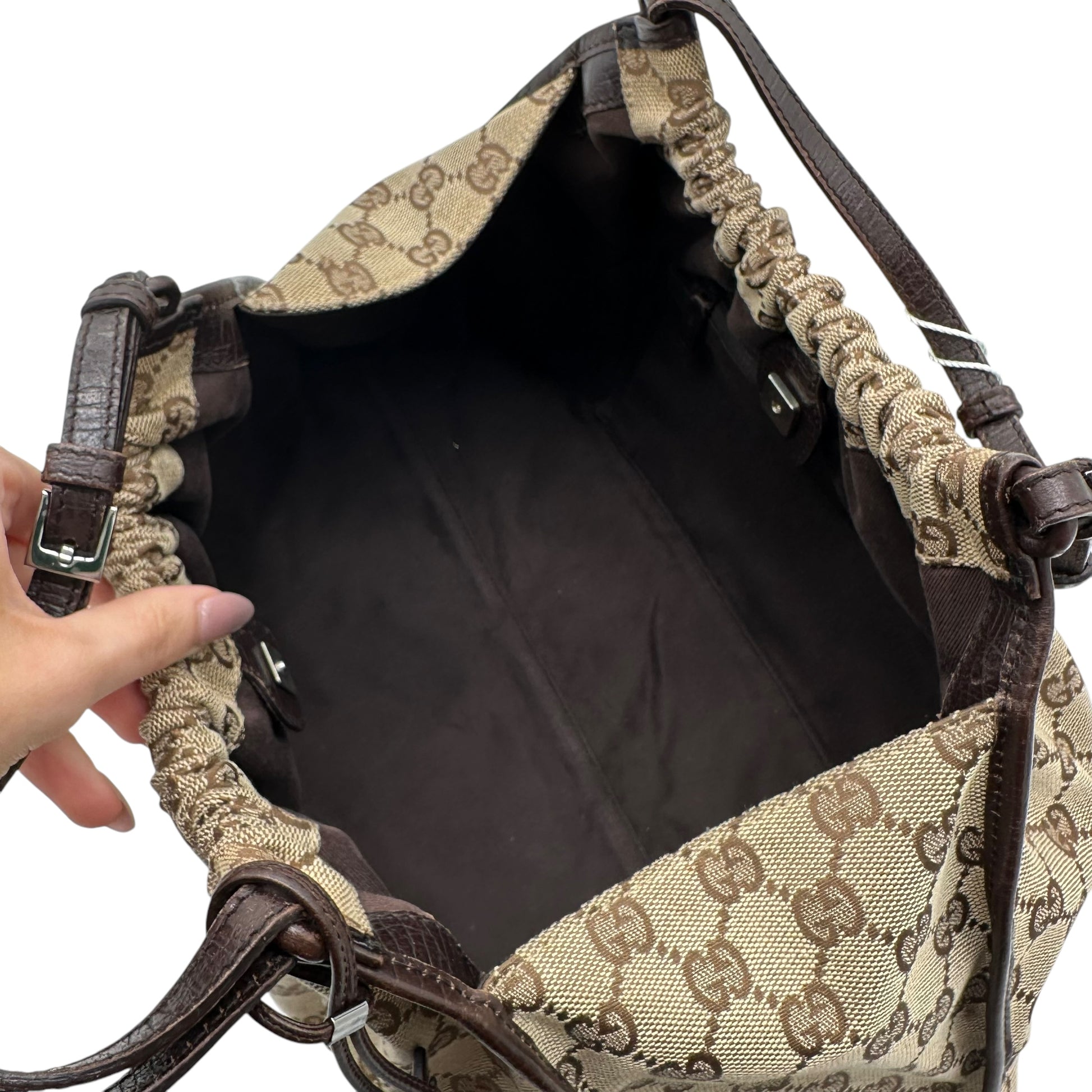 Gucci Brown Monogram Ruched Hobo Bag - Outfit Repeater