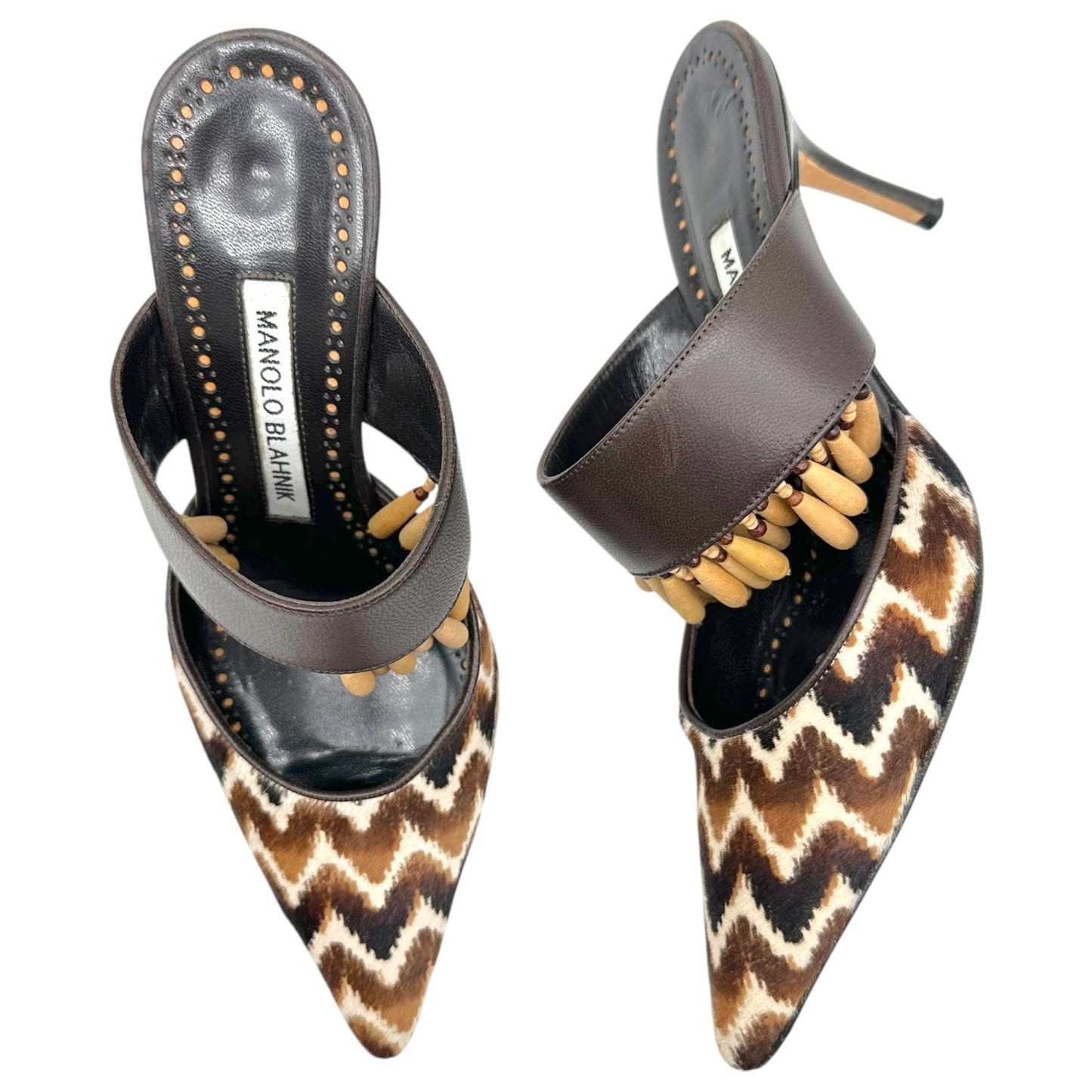 Manolo Blahnik Brown Wood Charm Mule Heels