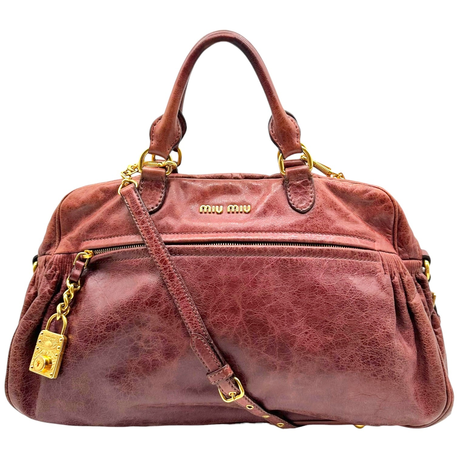 Miu Miu Burgundy Leather 2-Way Bag with Gold Hardware
