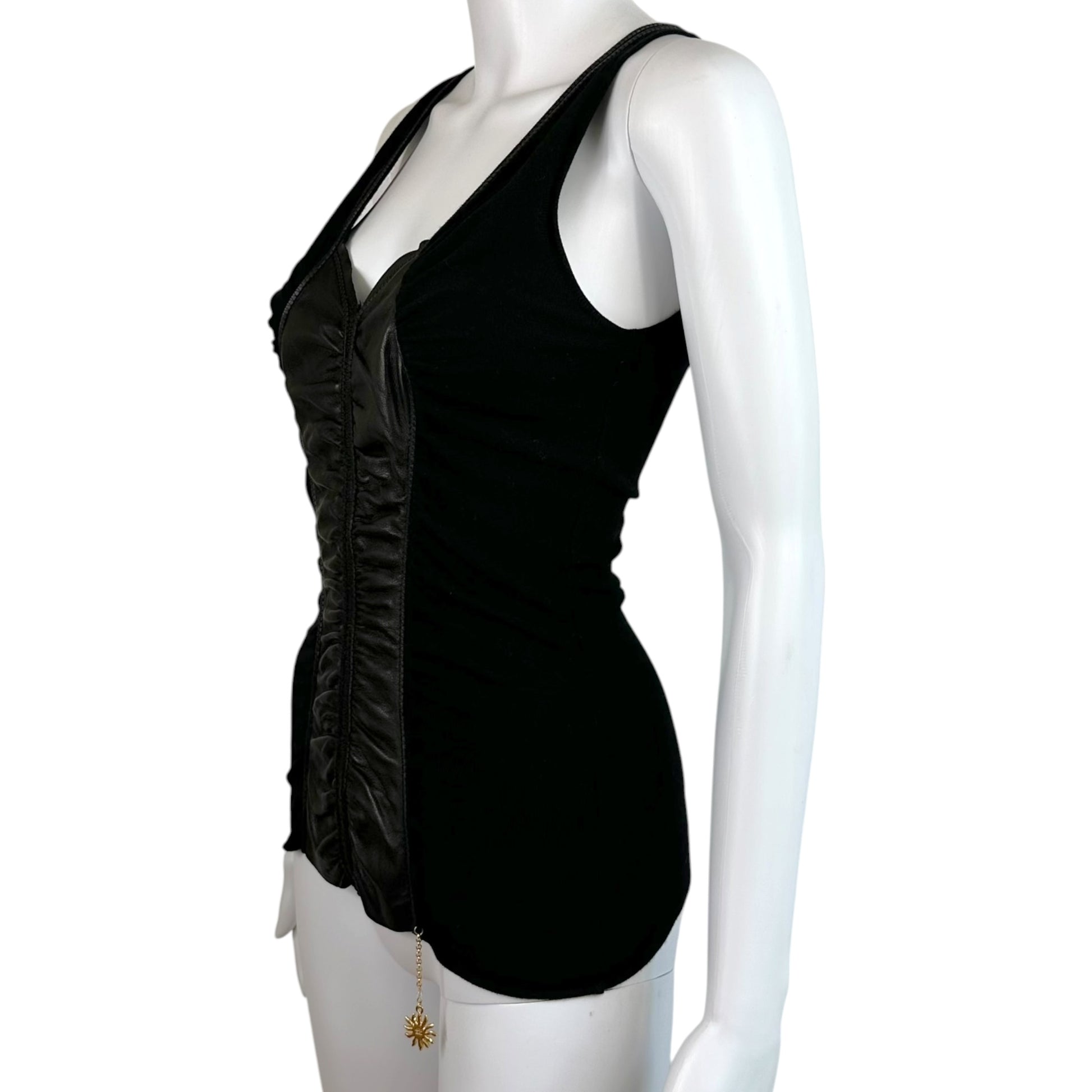 Roberto Cavalli Knit Tank Black Lambskin Leather Panel