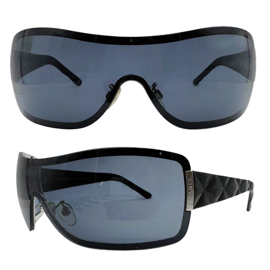 Chanel Black Matelasse Quilted Arm Shield Sunglasses