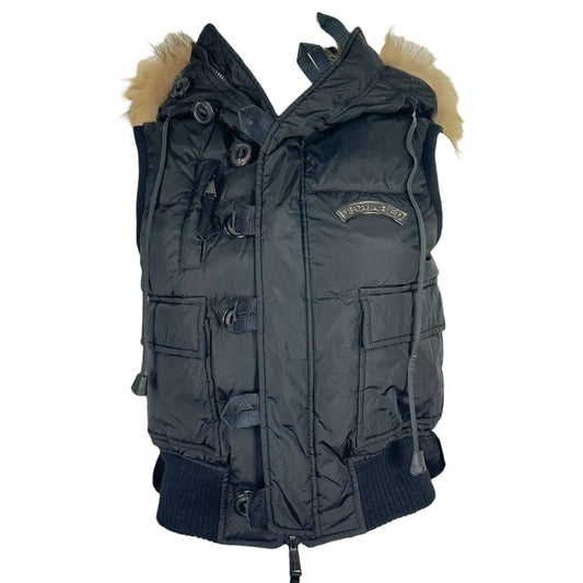 Dsquared2 Black Down-Fill Puffer Vest with Coyote Fur Hood
