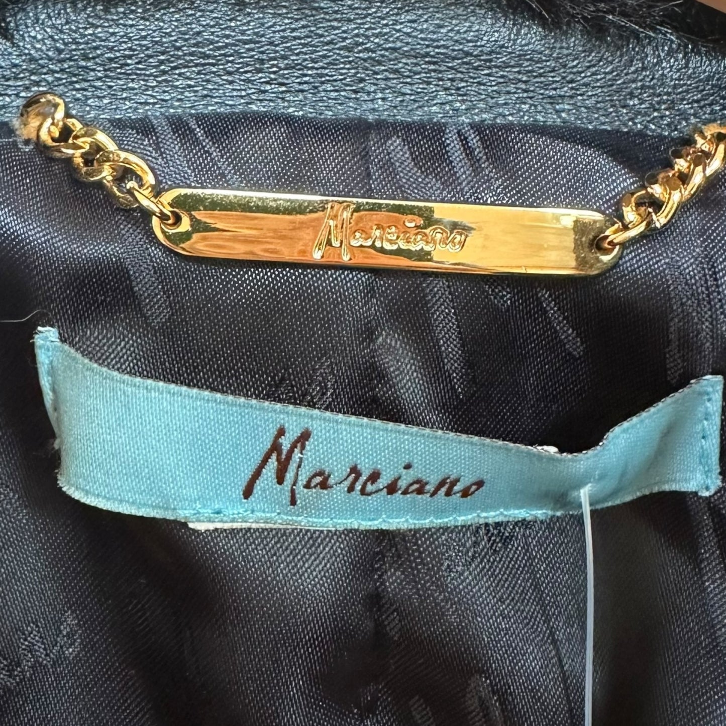 Marciano Black Leather & Rabbit Fur Wrap Coat