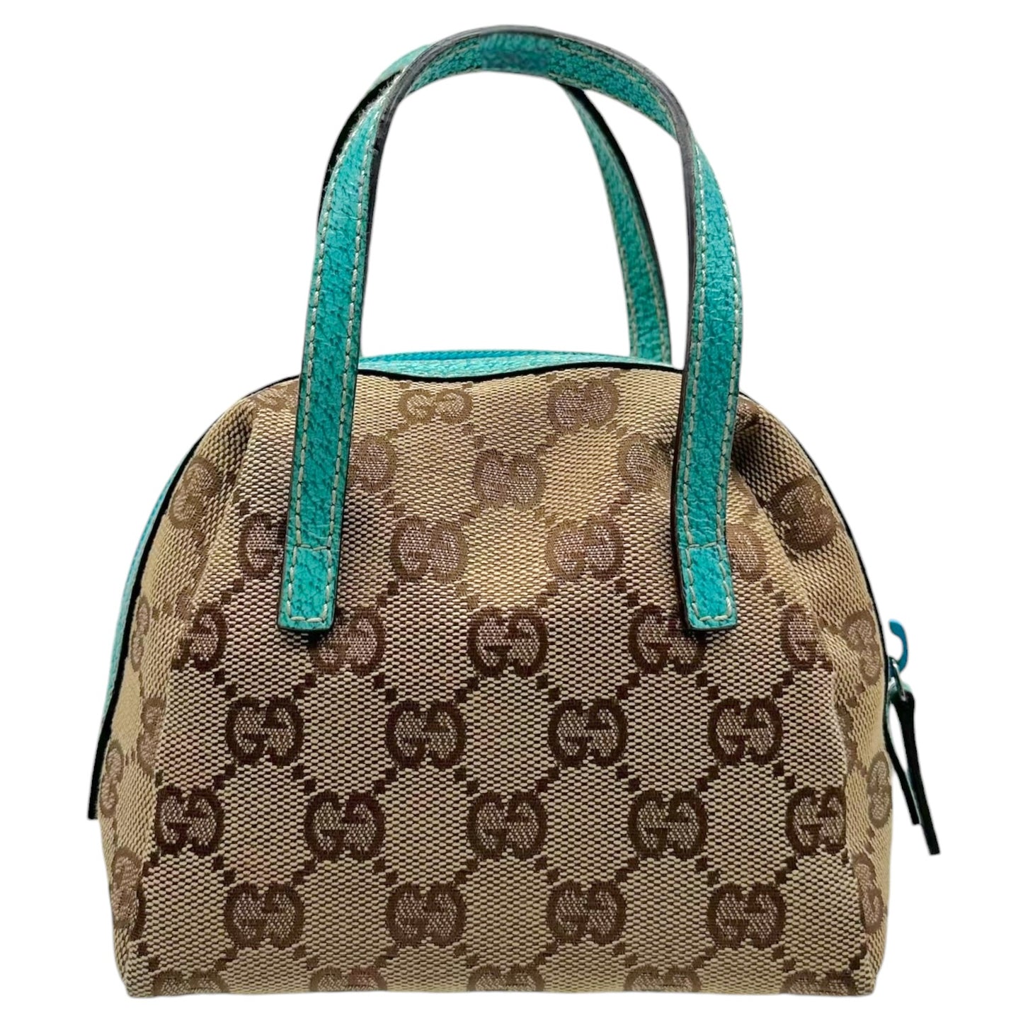 Gucci Mini Pochette Bag Tan Monogram Turquoise Leather