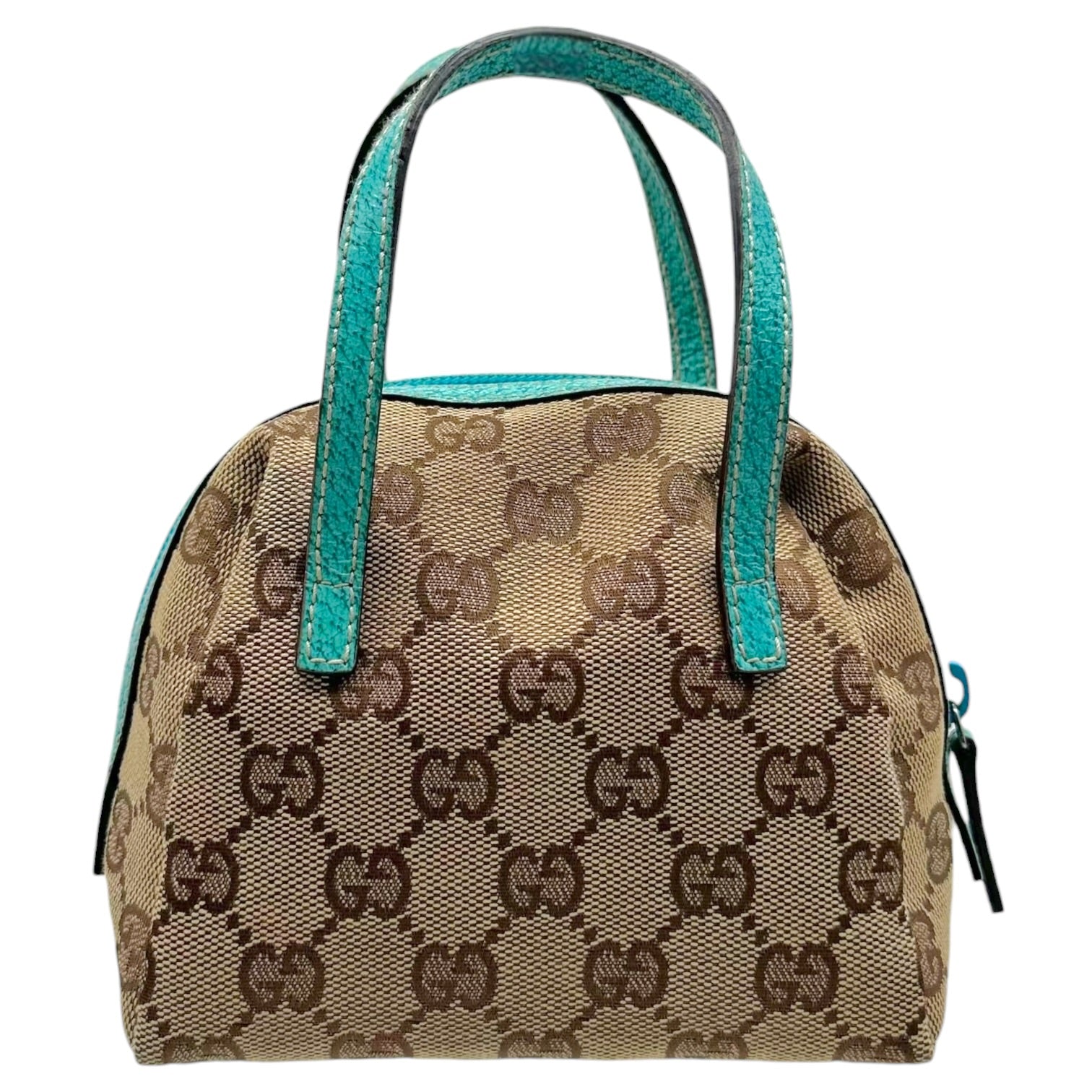 Gucci Mini Pochette Bag Tan Monogram Turquoise Leather