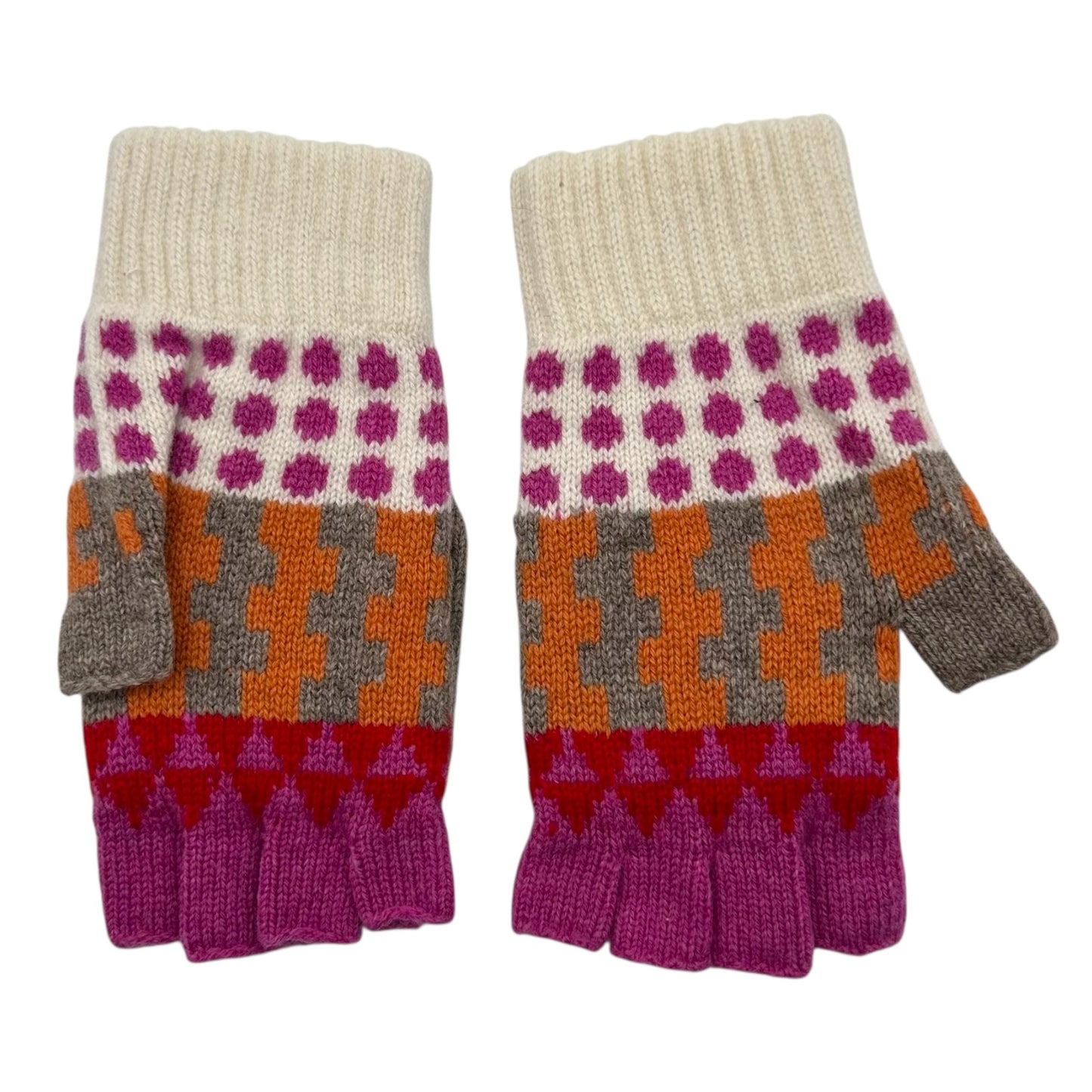 Vivienne Westwood White Pink & Gray Wool Logo Knit Mittens NEW