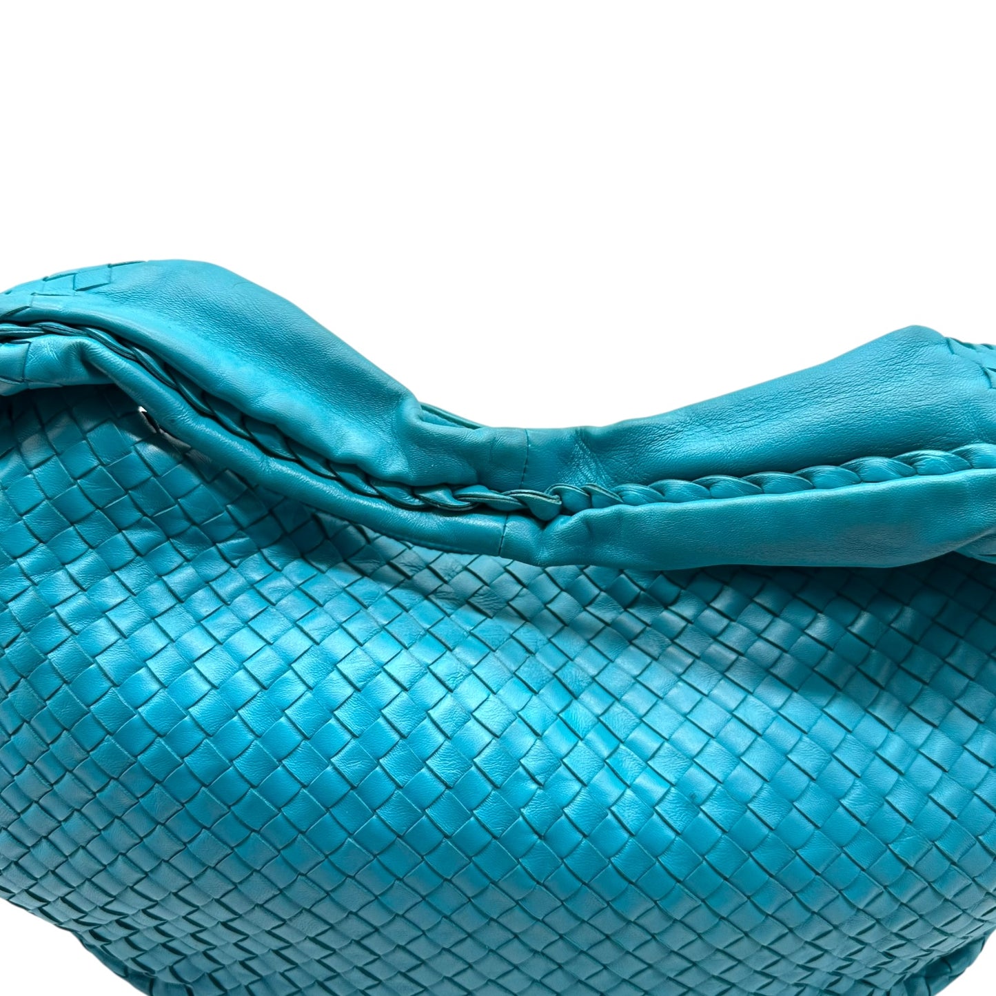 Bottega Veneta Teal Blue Intrecciato Hobo Shoulder Bag - Outfit Repeater