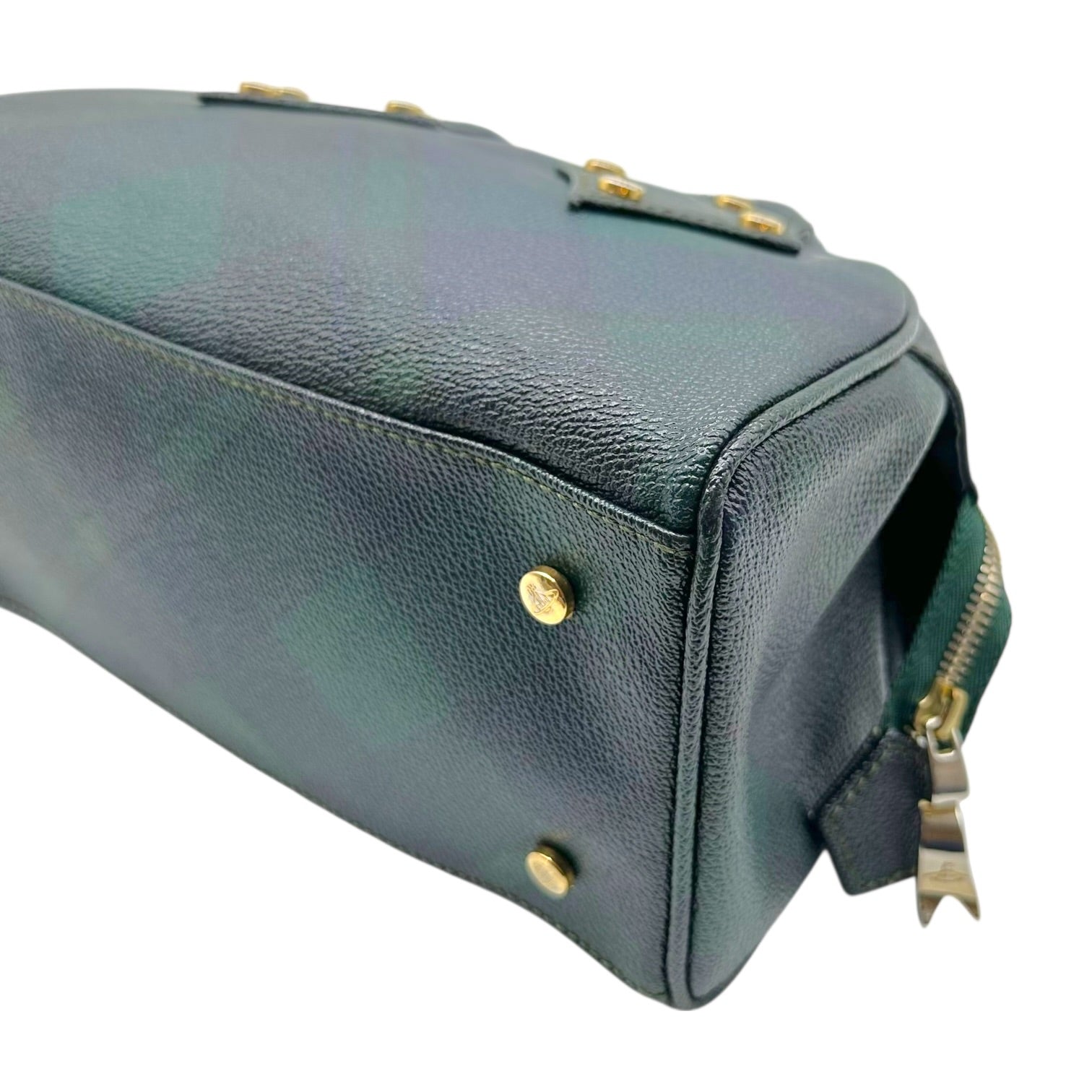 Vivienne Westwood Derby Handbag Green Navy Tartan Print